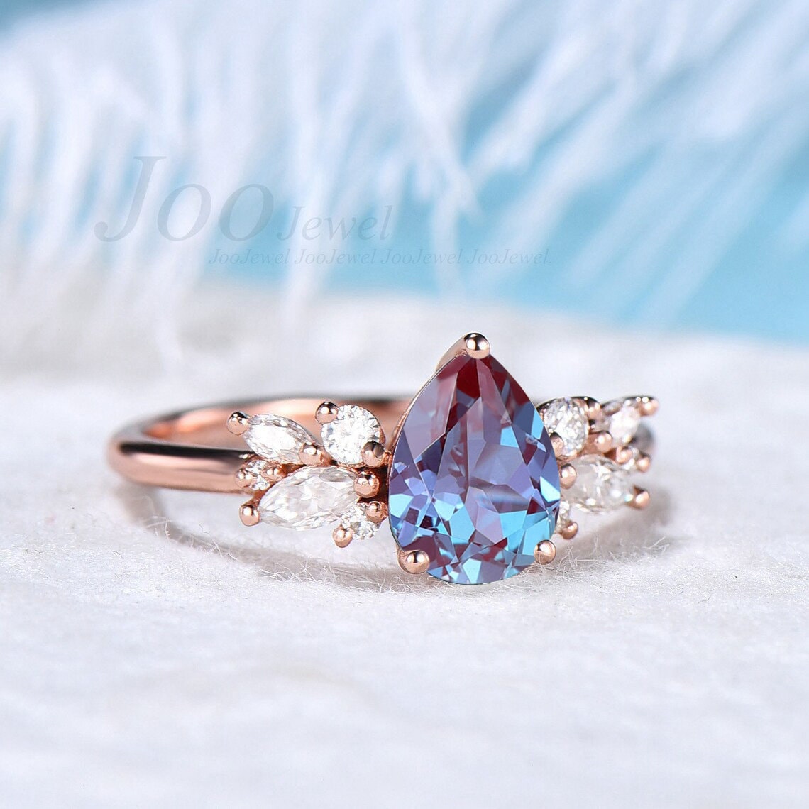 Pear Shaped Alexandrite Engagement Ring 1.25ct Alexandrite Wedding Ring June Birthstone Cluster Alexandrite Ring Anniversary Gift for Women