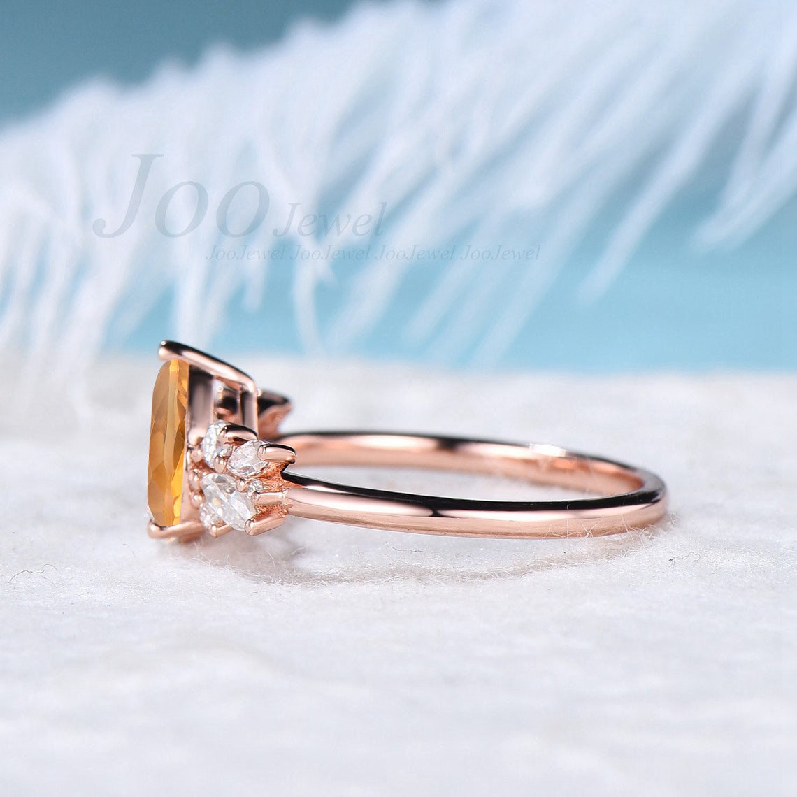 Natural Citrine Ring 1.25ct Pear Shaped Citrine Wedding Ring Sterling Silver Cluster Crystal Engagement Ring November Birthstone Jewelry