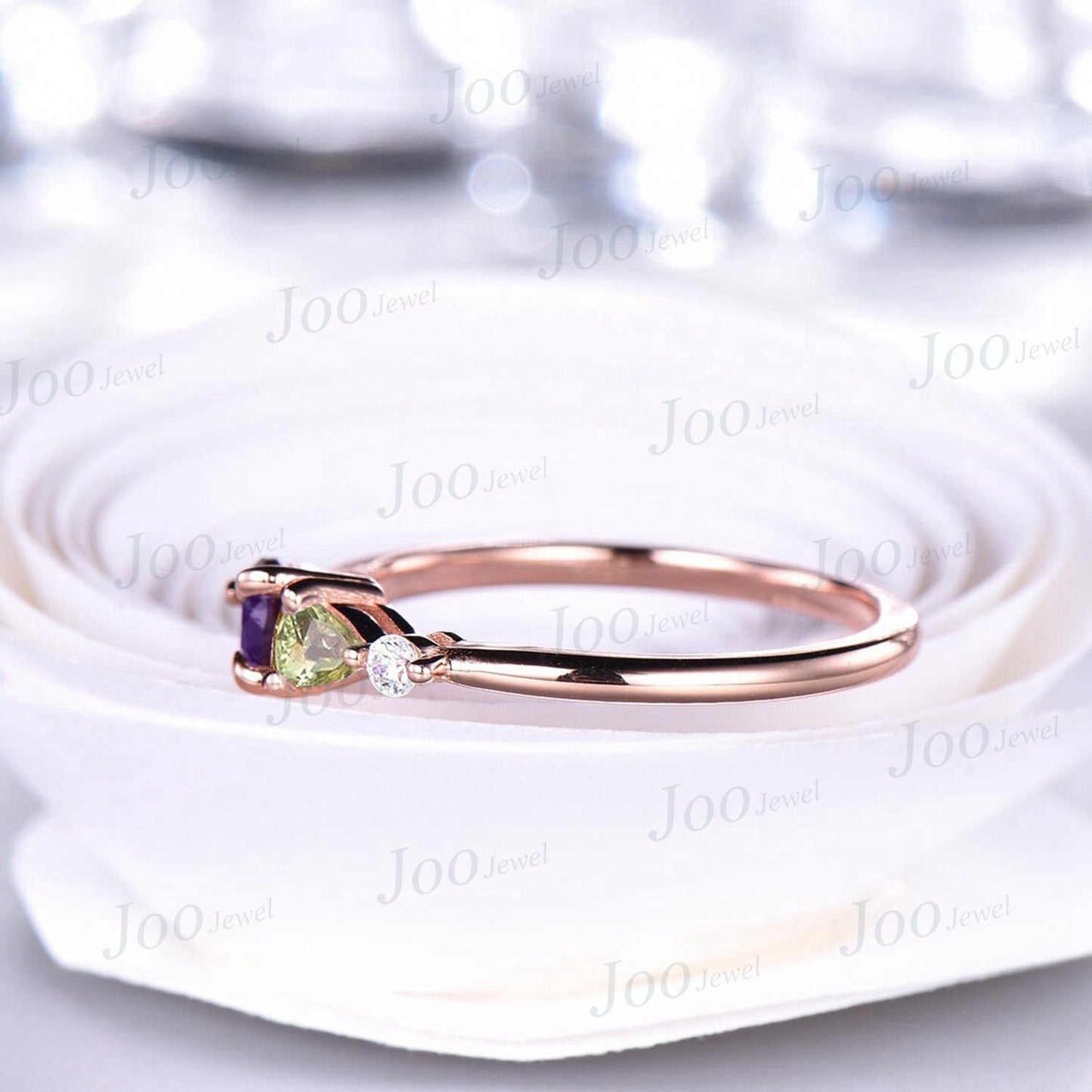 Three Stone Engagement Ring Kite Alexandrite Wedding Ring Vintage Rose Gold Dainty Alexandrite And Peridot Matching Anniversary Promise Ring
