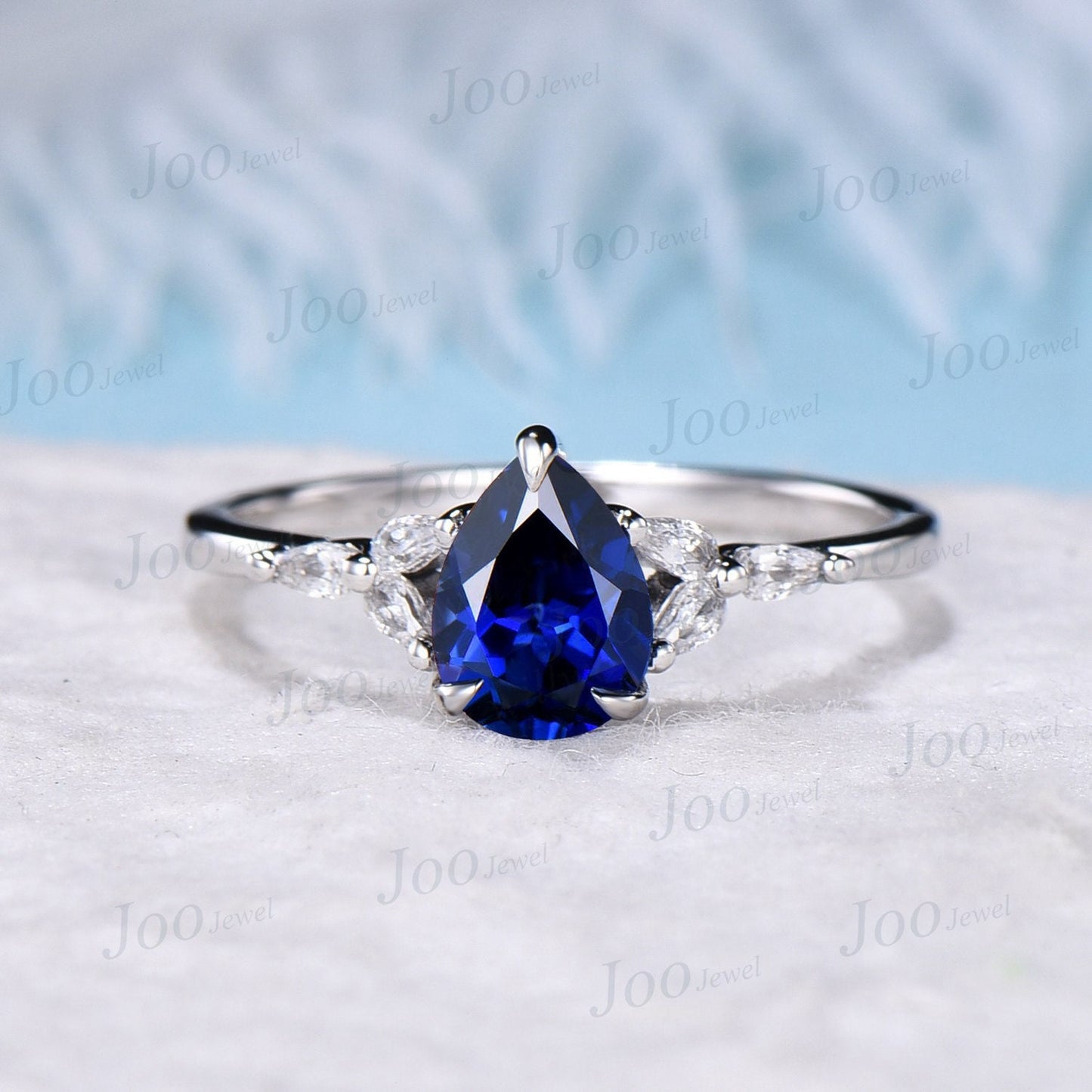 Sterling Silver Blue Sapphire Engagement Rings 1.25ct Vintage Blue Gemstone Teardrop Ring September Birthstone Birthday Anniversary Gift Her