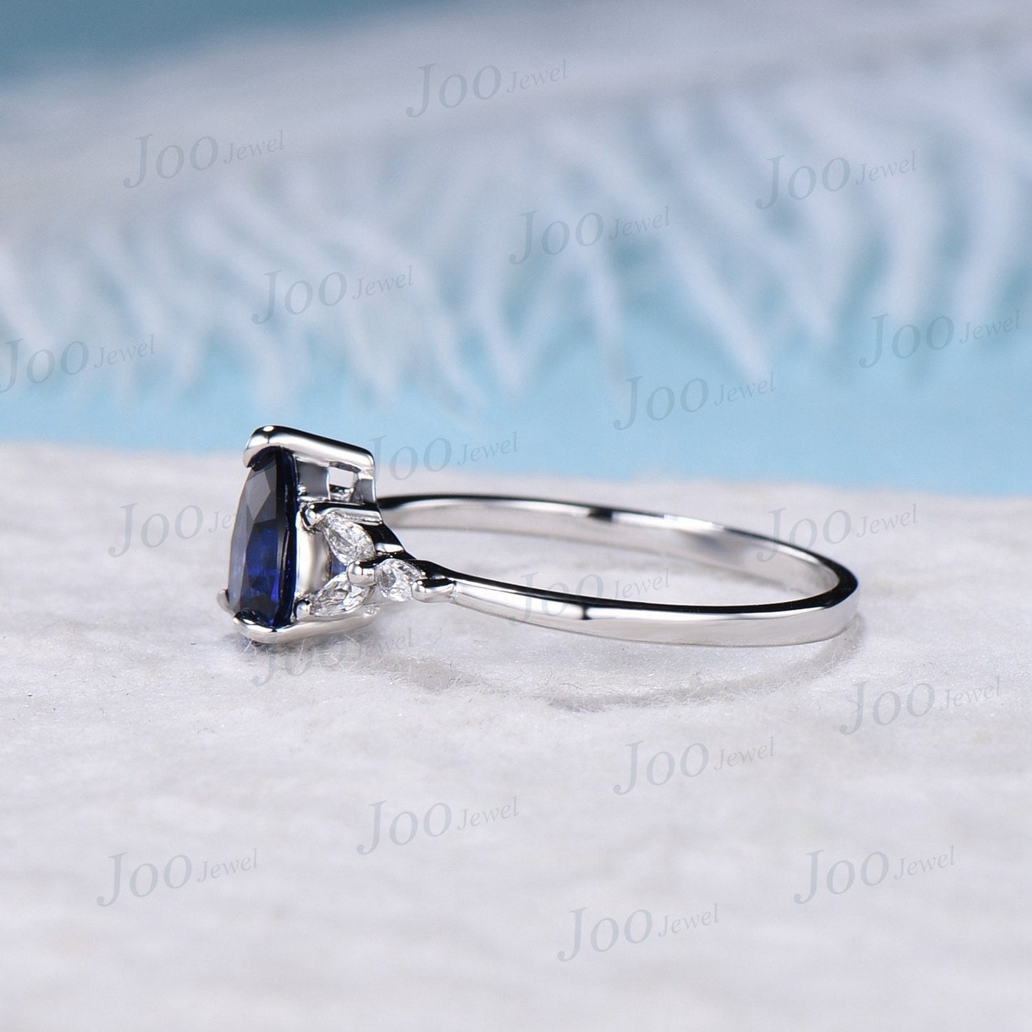 Sterling Silver Blue Sapphire Engagement Rings 1.25ct Vintage Blue Gemstone Teardrop Ring September Birthstone Birthday Anniversary Gift Her