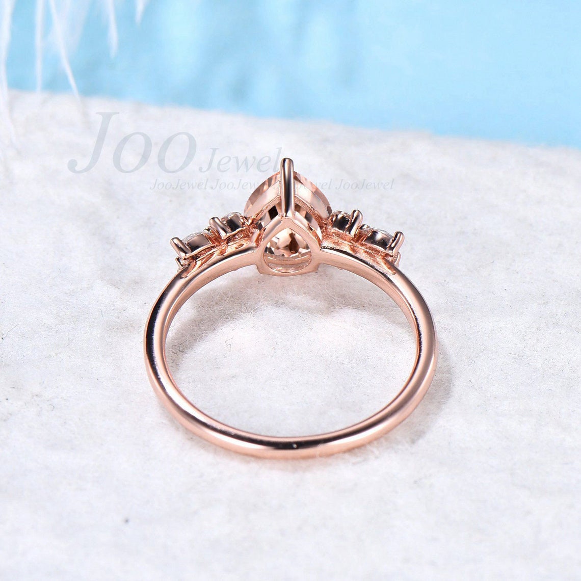 Natural Pink Morganite Engagement Rings Rose Gold 1.25ct Pear Shaped Peach Morganite CZ Wedding Ring Unique Cluster Promise Ring for Women