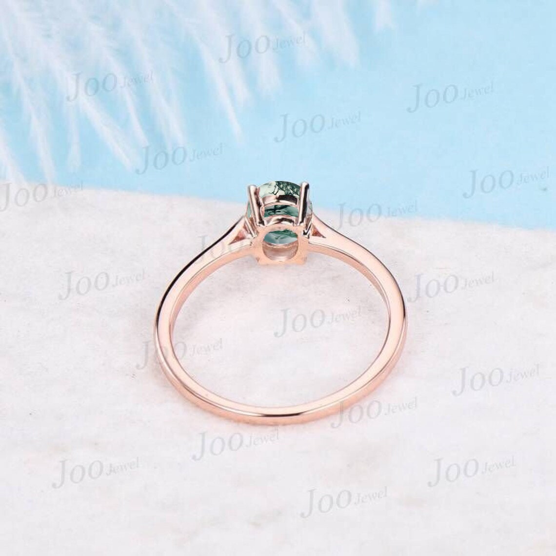 Natural Oval Moss Agate Solitaire Rings 1.5CT Simple Moss Agate Engagement Ring Round Claw Classic Promise Wedding Ring Anniversary Gifts