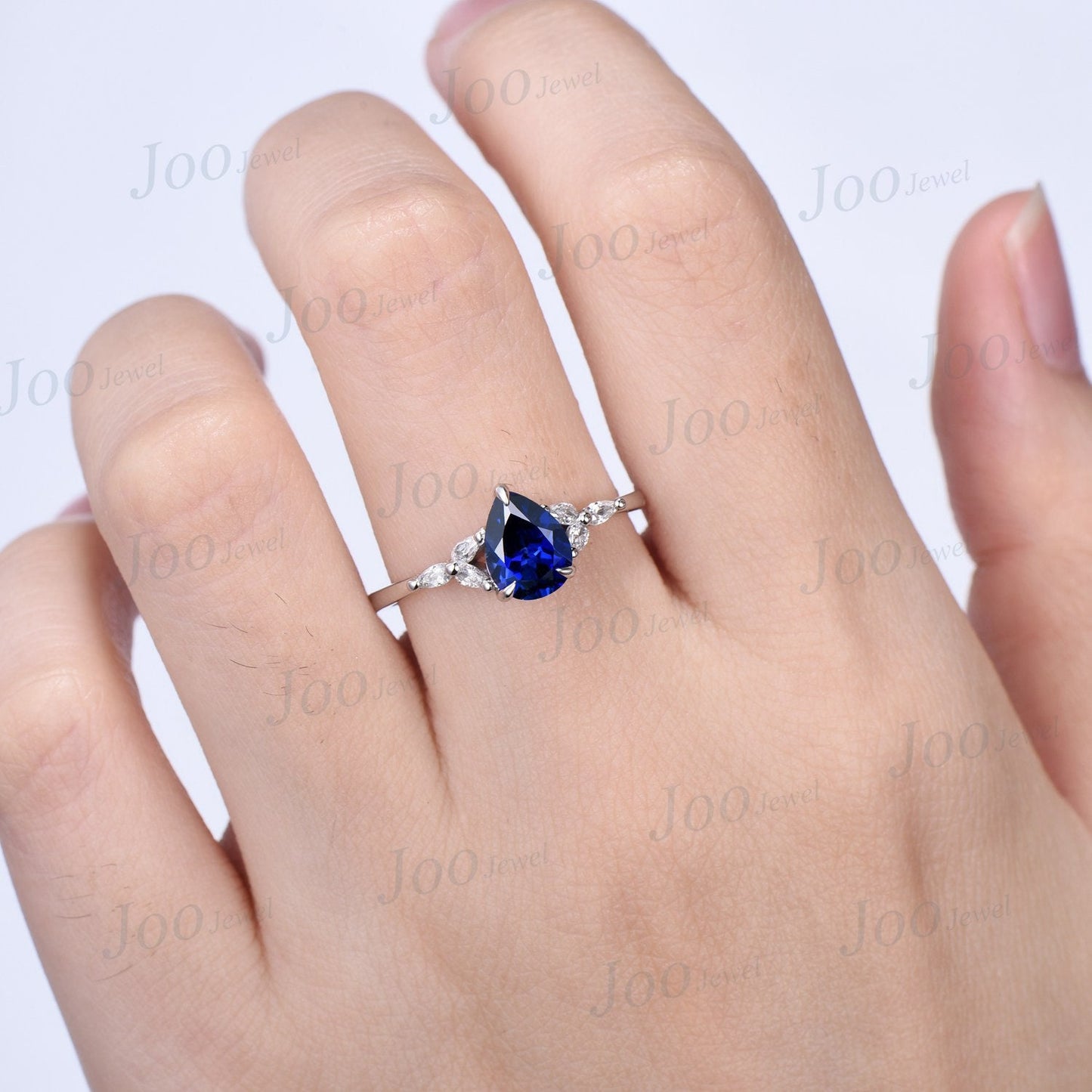 Sterling Silver Blue Sapphire Engagement Rings 1.25ct Vintage Blue Gemstone Teardrop Ring September Birthstone Birthday Anniversary Gift Her