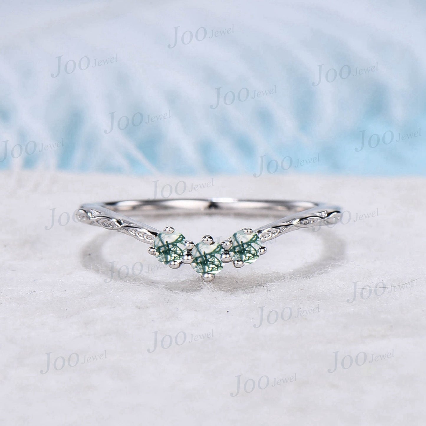 Sterling Silver Twig Matching Band Curve Nesting Band Minimalist Vine Wedding Band Nature Inspired Moss Agate Band Three Stone Contour Band