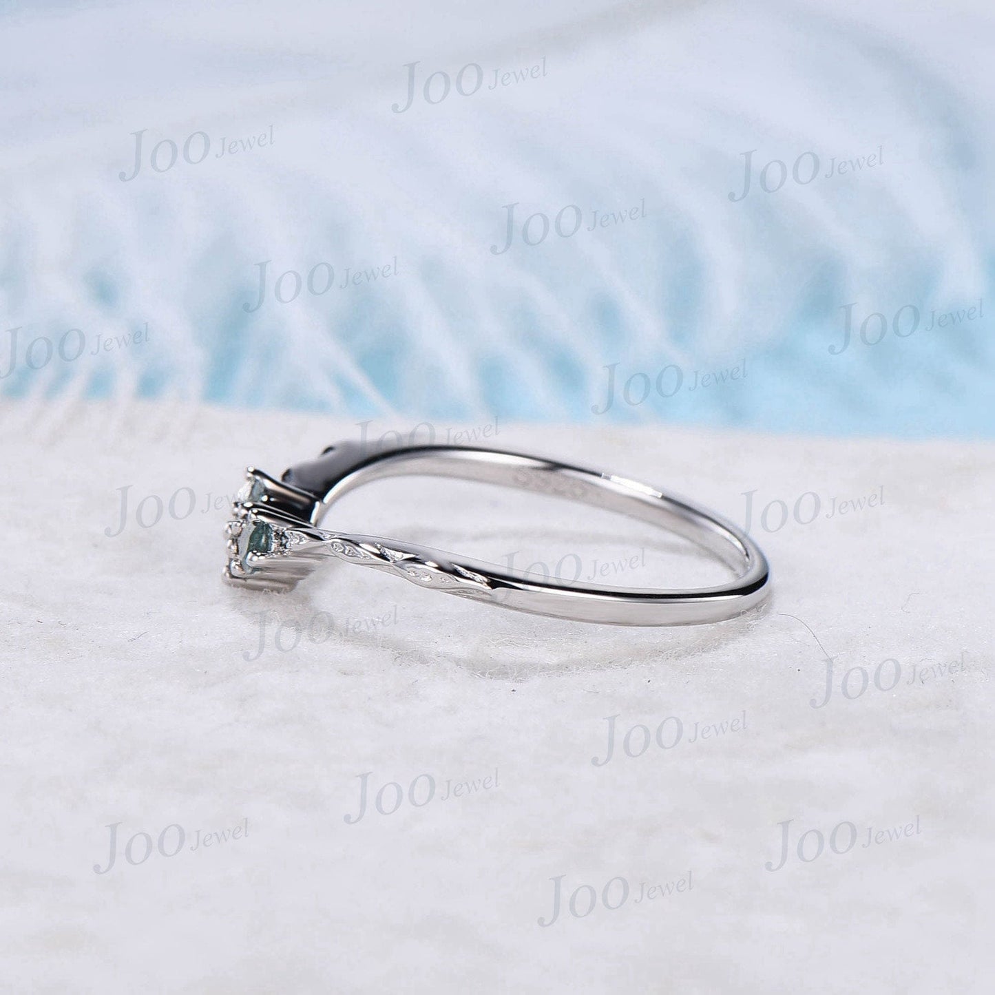 Sterling Silver Twig Matching Band Curve Nesting Band Minimalist Vine Wedding Band Nature Inspired Moss Agate Band Three Stone Contour Band