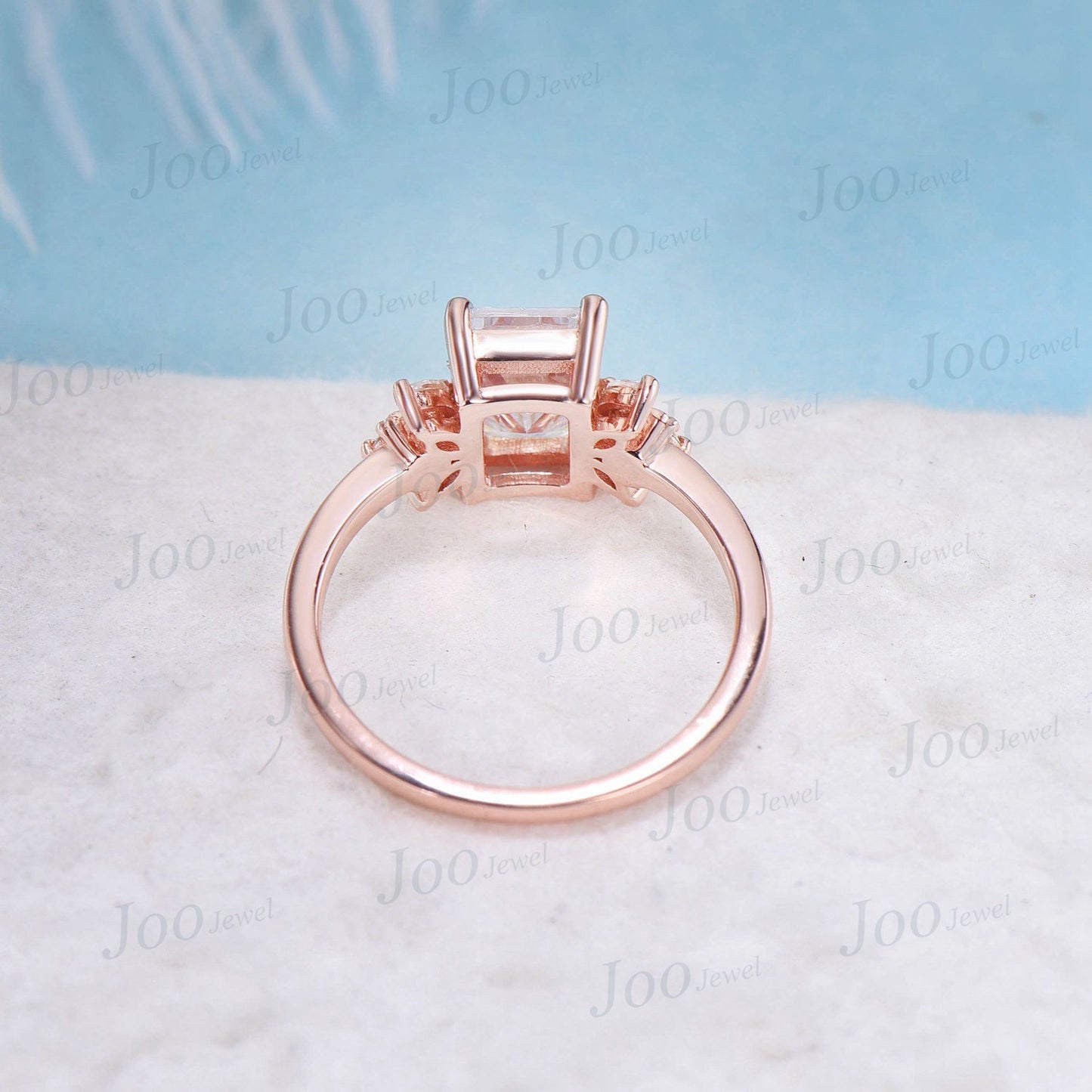 2ct Emerald Cut Moissanite Ring Unique Moissanite Diamond Crescent Moon Engagement Ring April Birthstone Cluster Ring Anniversary Gift Women