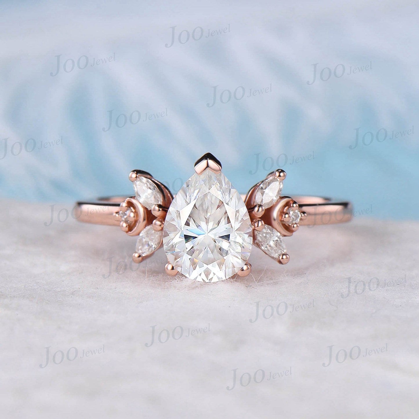 2ct Emerald Cut Moissanite Ring Unique Moissanite Diamond Crescent Moon Engagement Ring April Birthstone Cluster Ring Anniversary Gift Women