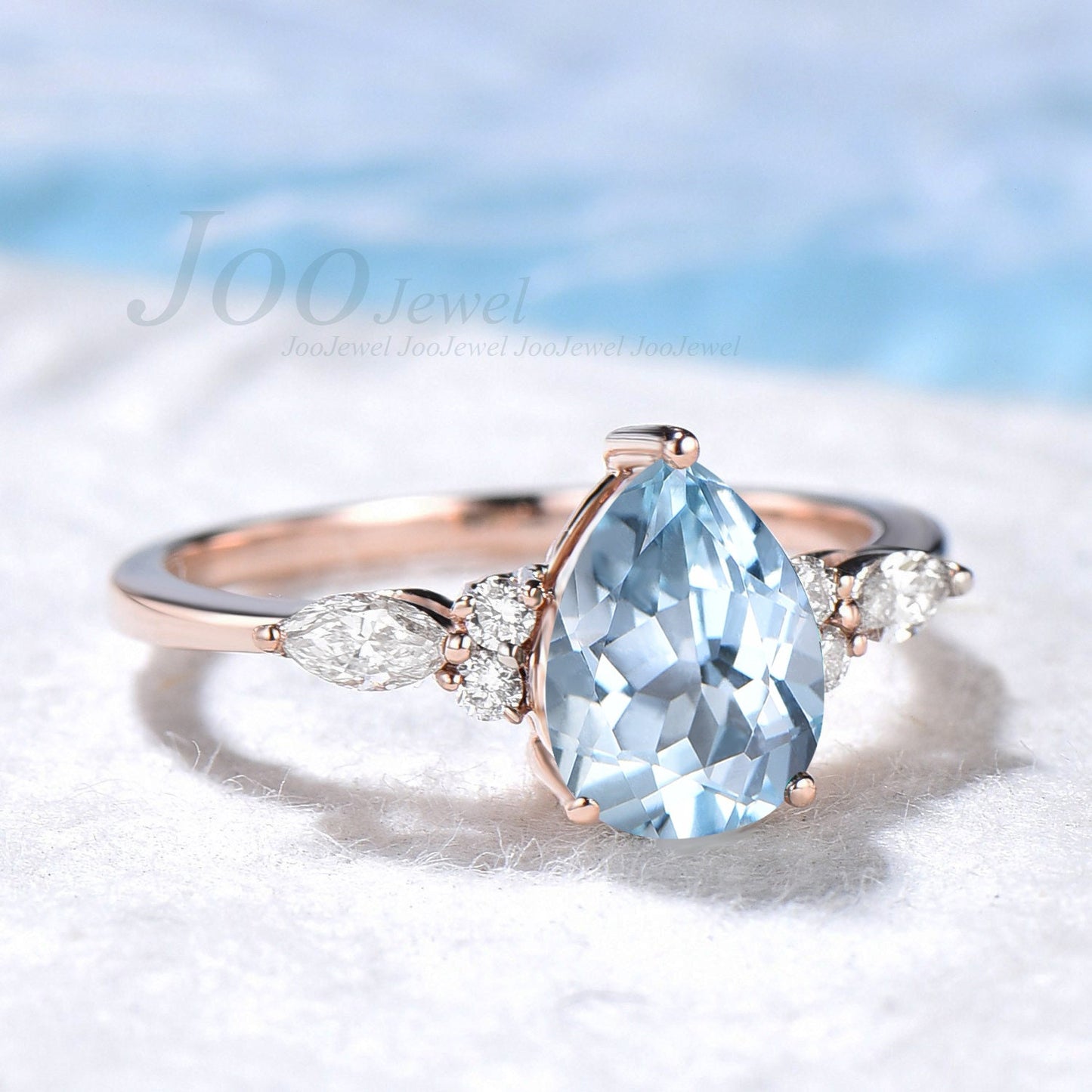 1.25ct Pear Cut Natural Rose Gold Aquamarine Engagement Ring Vintage March Birthstone Birthday Gift Blue Stone Ring Moissanite Wedding Ring