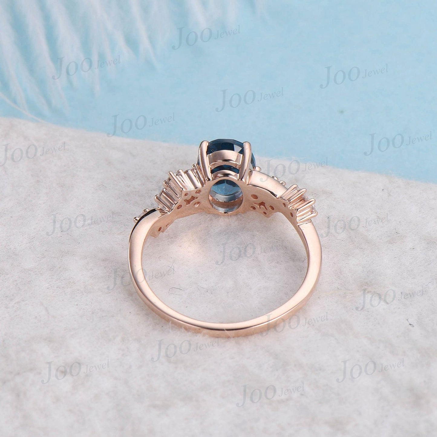 Natural London Blue Topaz Ring 1.5ct Oval Snowdrift Engagement Ring Rose Gold Topaz Cluster Blue Wedding Ring Vintage Anniversary Ring Gift