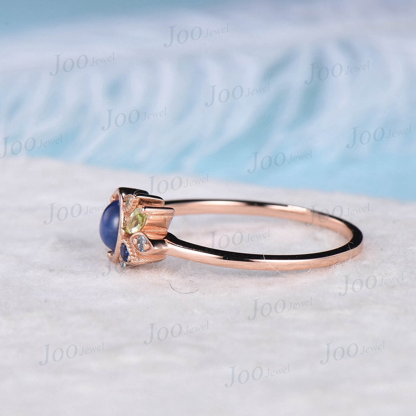 Unique Round Moissanite Diamond Ring Celestial Moon Engagement Rings Personalized Multi-Birthstone Cluster Peridot Blue Sapphire Family Ring