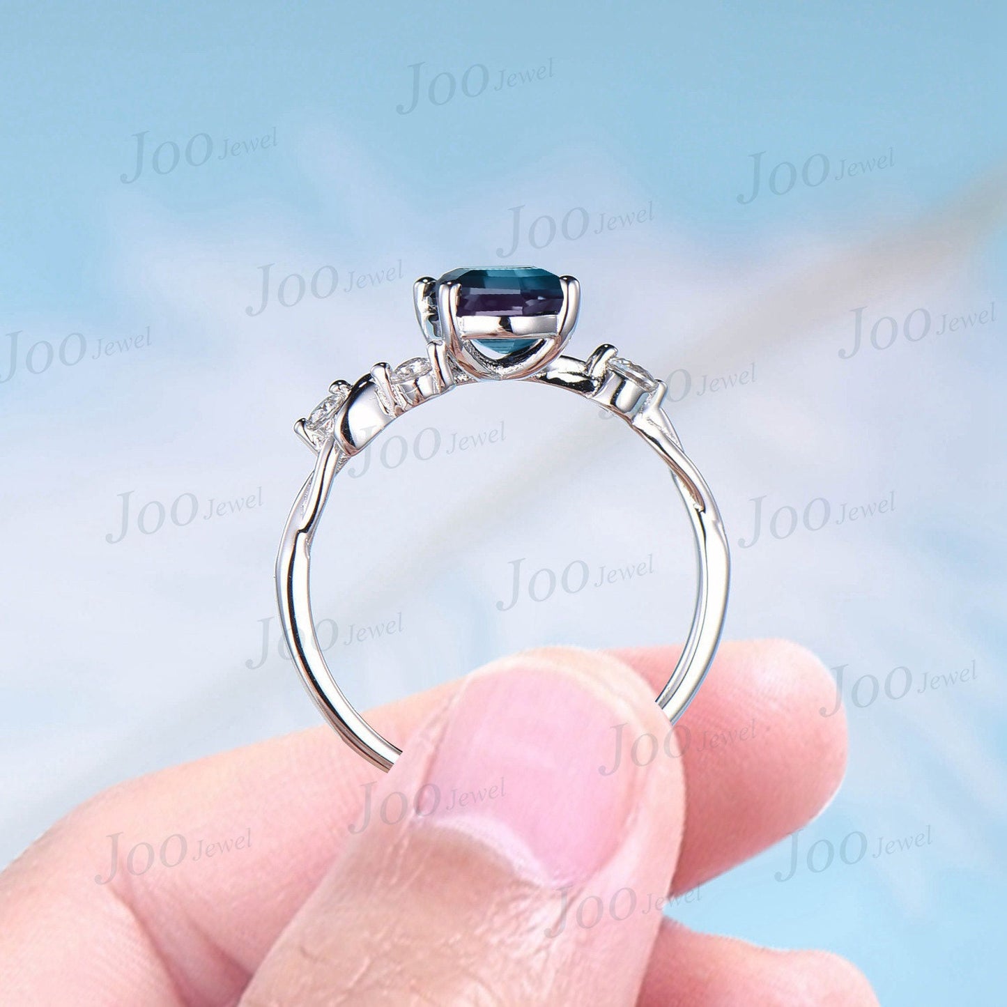 Moon Engagement Ring 10K Rose Gold Oval Cut Color-Change Alexandrite Ring Cluster Moonstone Celestial Wedding Ring Half Moon Moon Magic Ring