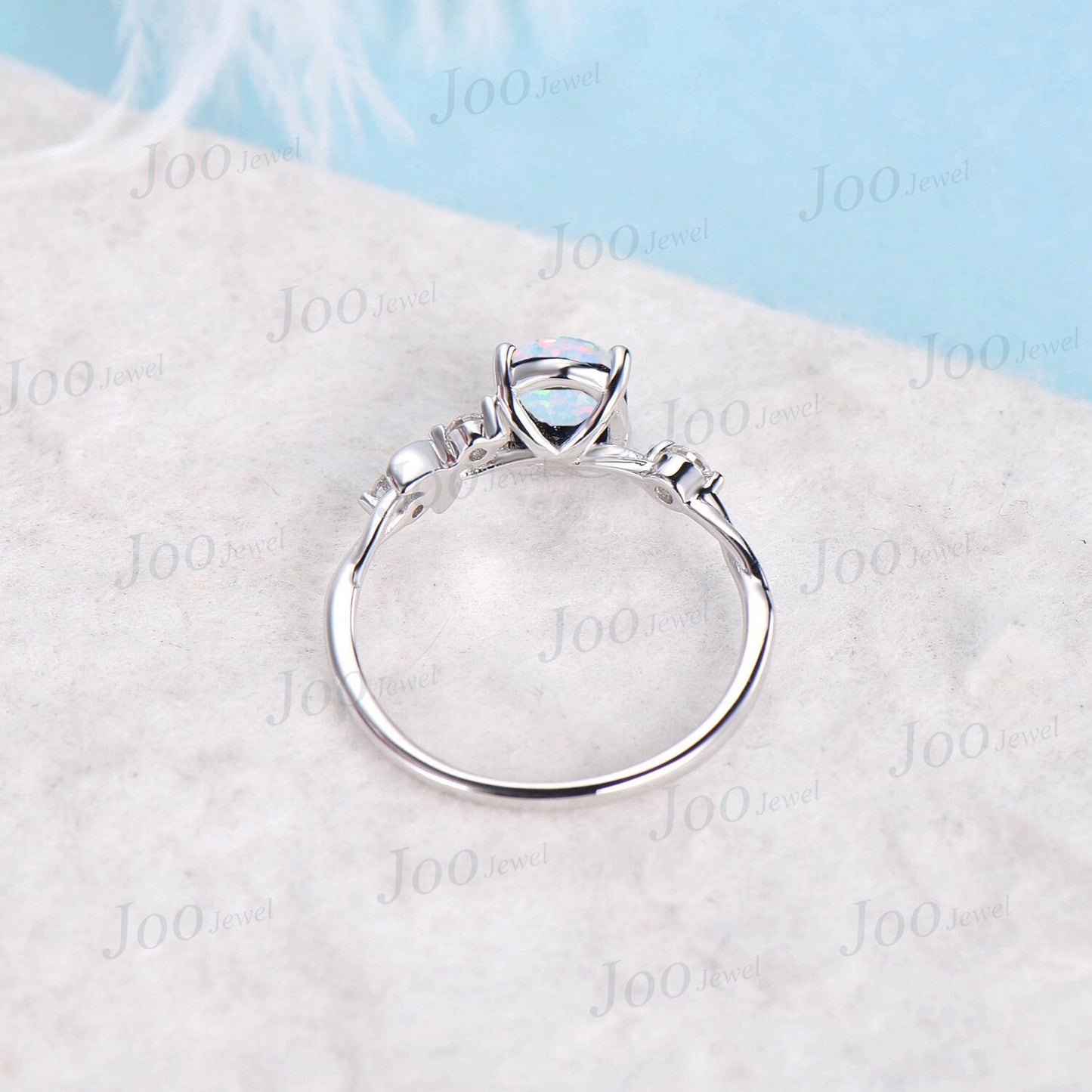 Unique Moon Star Engagement Ring 1.5ct Oval Cut White Opal Wedding Ring 10K Rose Gold Moissanite Opal Celestial Promise Ring Half Moon Ring
