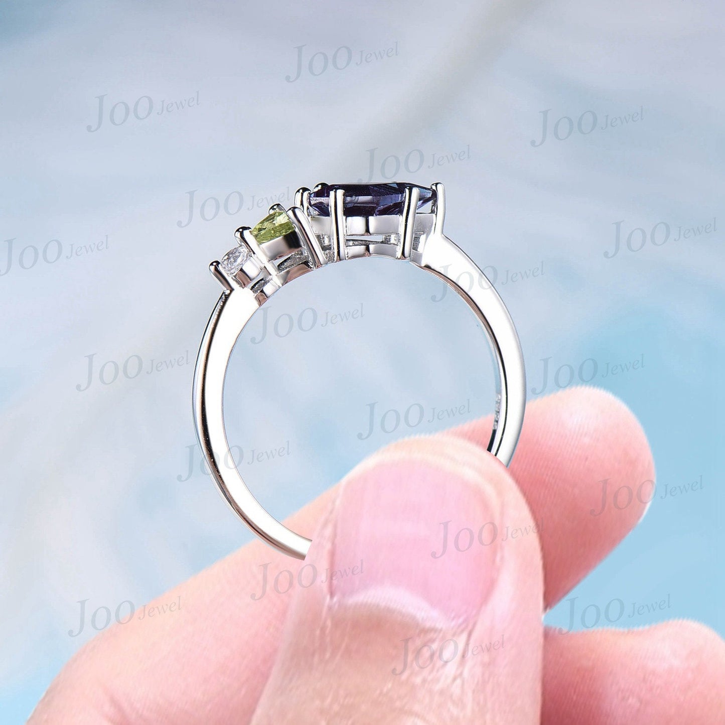 Three Stone Engagement Ring Kite Alexandrite Wedding Ring Vintage Rose Gold Dainty Alexandrite And Peridot Matching Anniversary Promise Ring