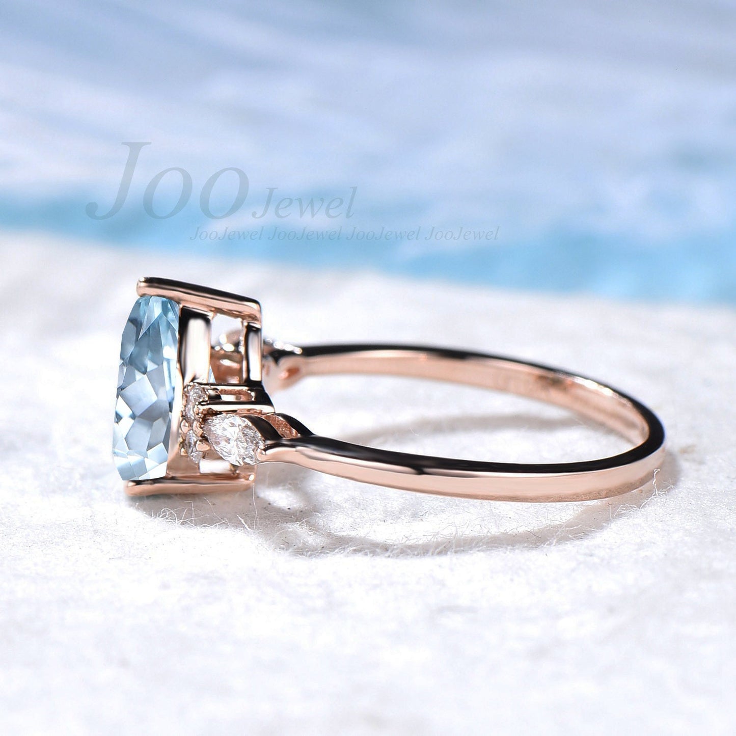 1.25ct Pear Cut Natural Rose Gold Aquamarine Engagement Ring Vintage March Birthstone Birthday Gift Blue Stone Ring Moissanite Wedding Ring
