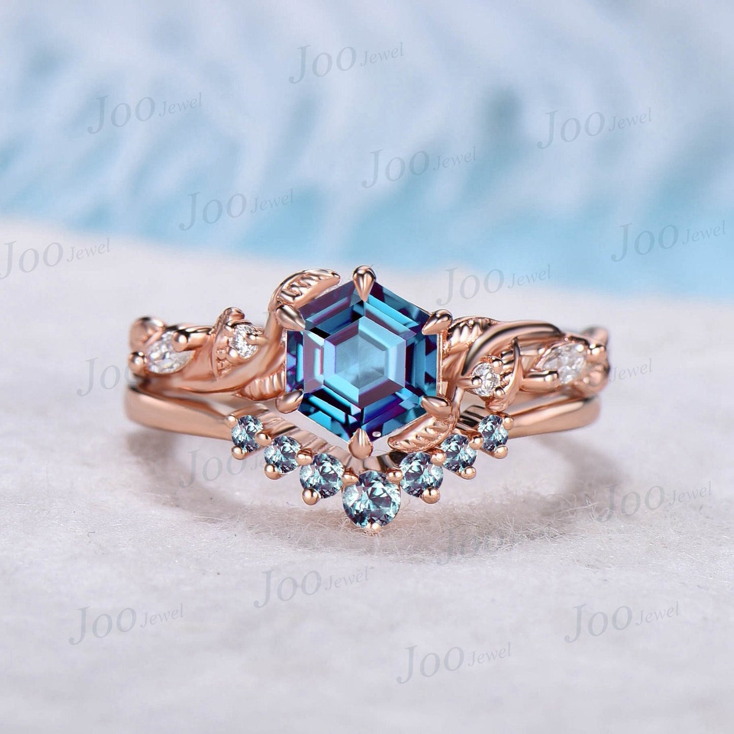 1ct Hexagon Cut Nature Inspired Alternative Alexandrite Engagement Ring Set Vine Branch Twig Moissanite Ring Unique Anniversary Bridal Ring