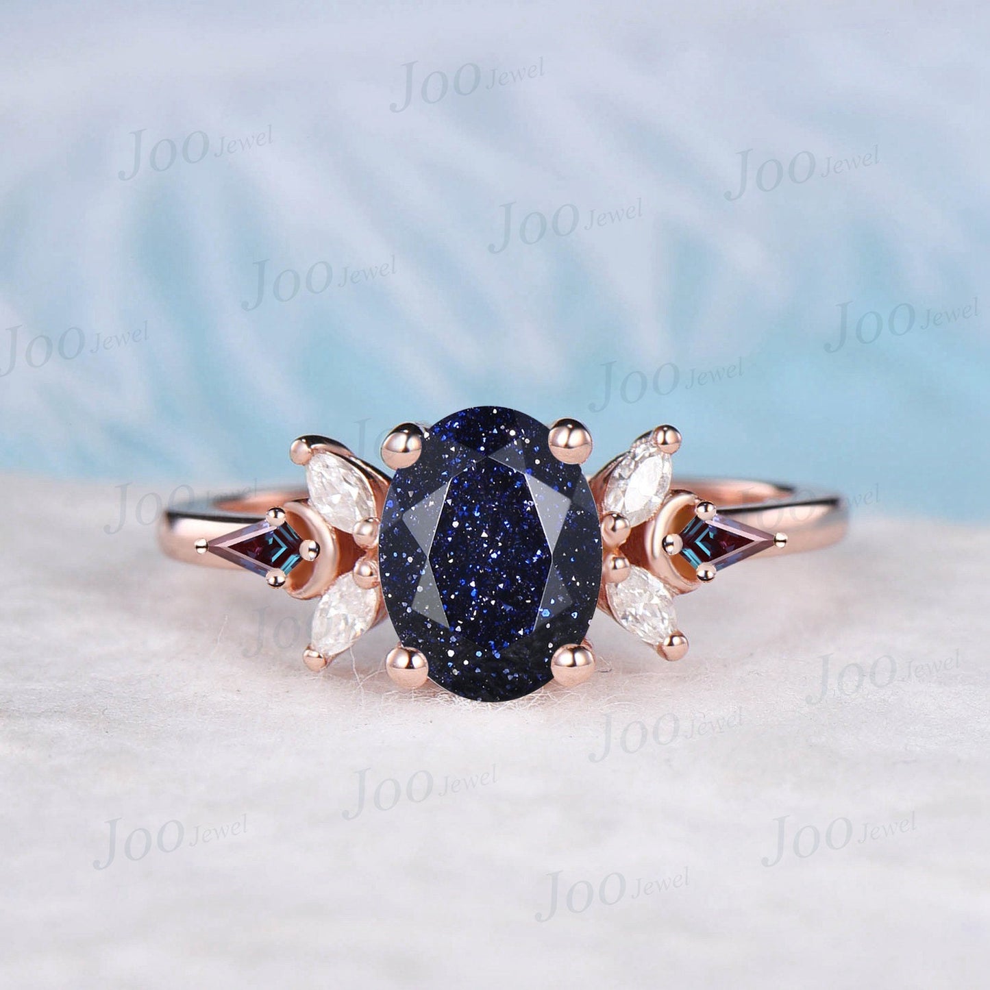 2ct Emerald Cut Galaxy Blue Sandstone Engagement Ring Blue Gemstone Jewelry Vintage Cluster Kite Alexandrite Ring Personalized Gift Women