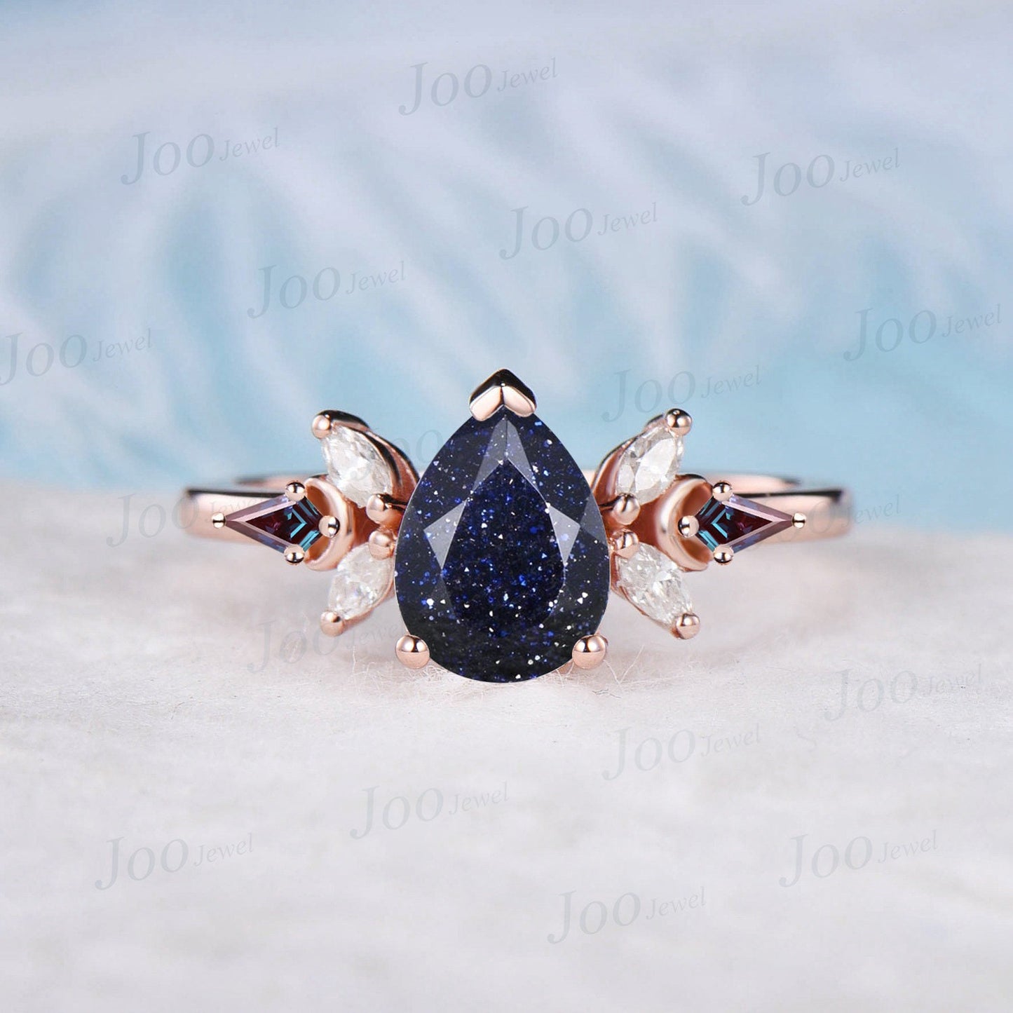 2ct Emerald Cut Galaxy Blue Sandstone Engagement Ring Blue Gemstone Jewelry Vintage Cluster Kite Alexandrite Ring Personalized Gift Women
