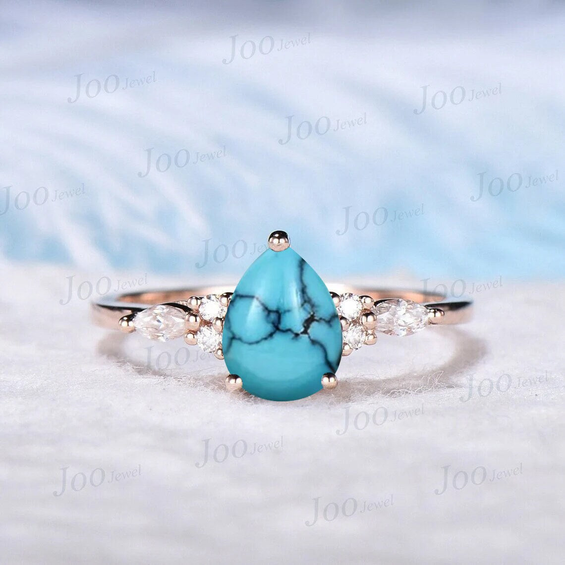 Pear Natural Turquoise Engagement Ring Women Boho Style Sterling Silver Antique Turquoise Ring December Birthstone Green Gemstone Jewelry