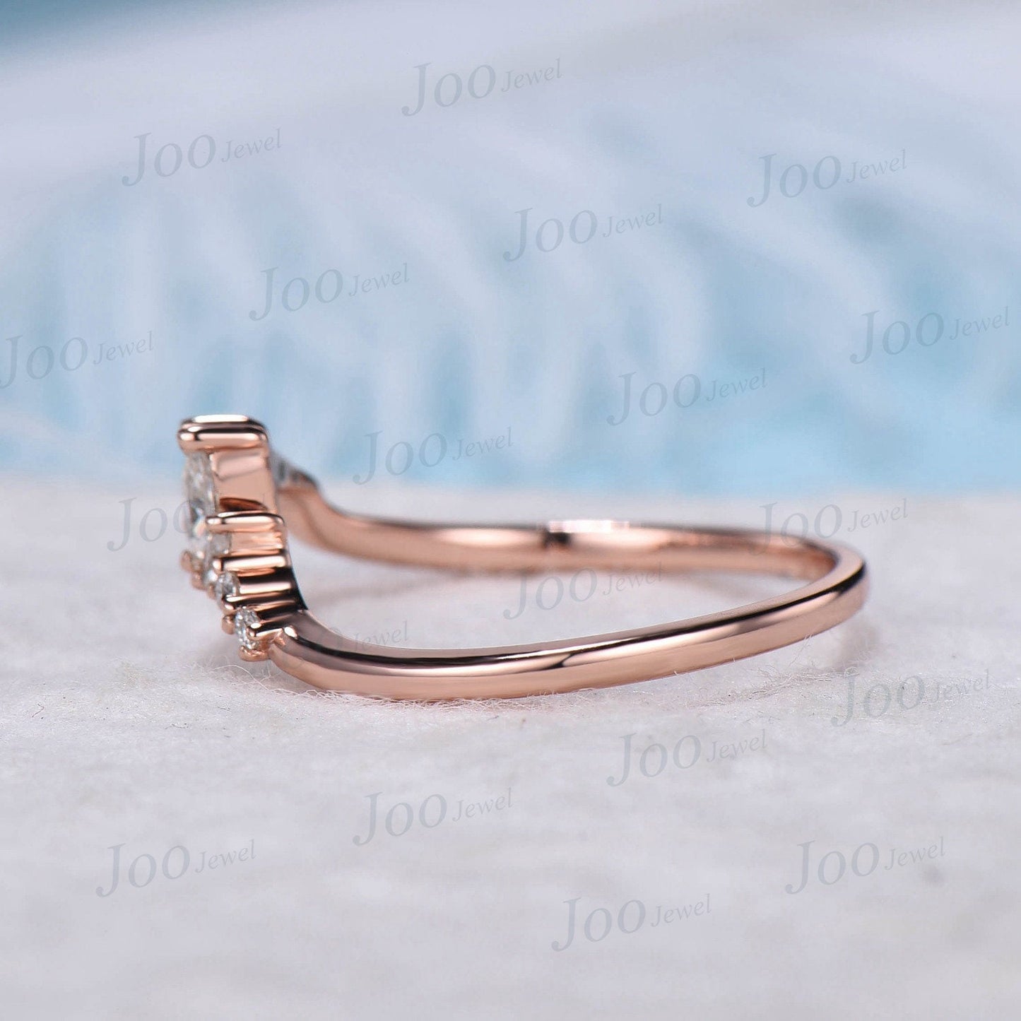 Curved Moissanite Diamond Stacking Matching Wedding Band Art Deco 10K Rose Gold Marquise Moissanite Contoured Anniversary Wedding Band Women