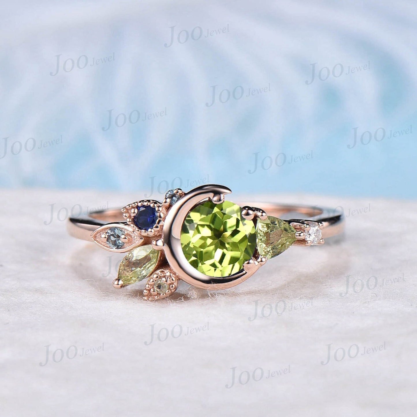 5mm Round Cut Natural Peridot Ring Green Gemstone Jewelry August Birthstone Moon Cluster Wedding Ring Personalized Anniversary/Birthday Gift