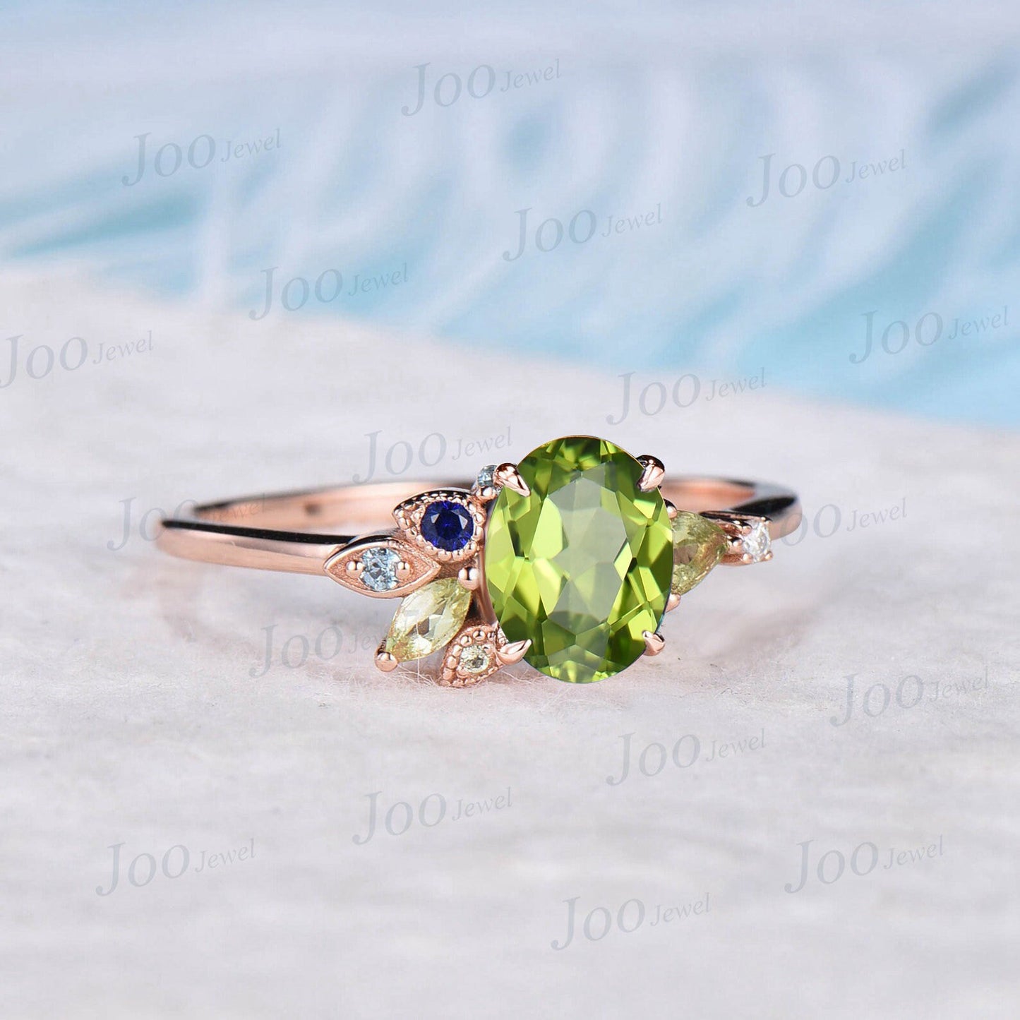 1.5ct Oval Genuine Green Peridot Engagement Ring 10K Rose Gold August Birthstone Cluster Wedding Ring Personalized Anniversary/Birthday Gift
