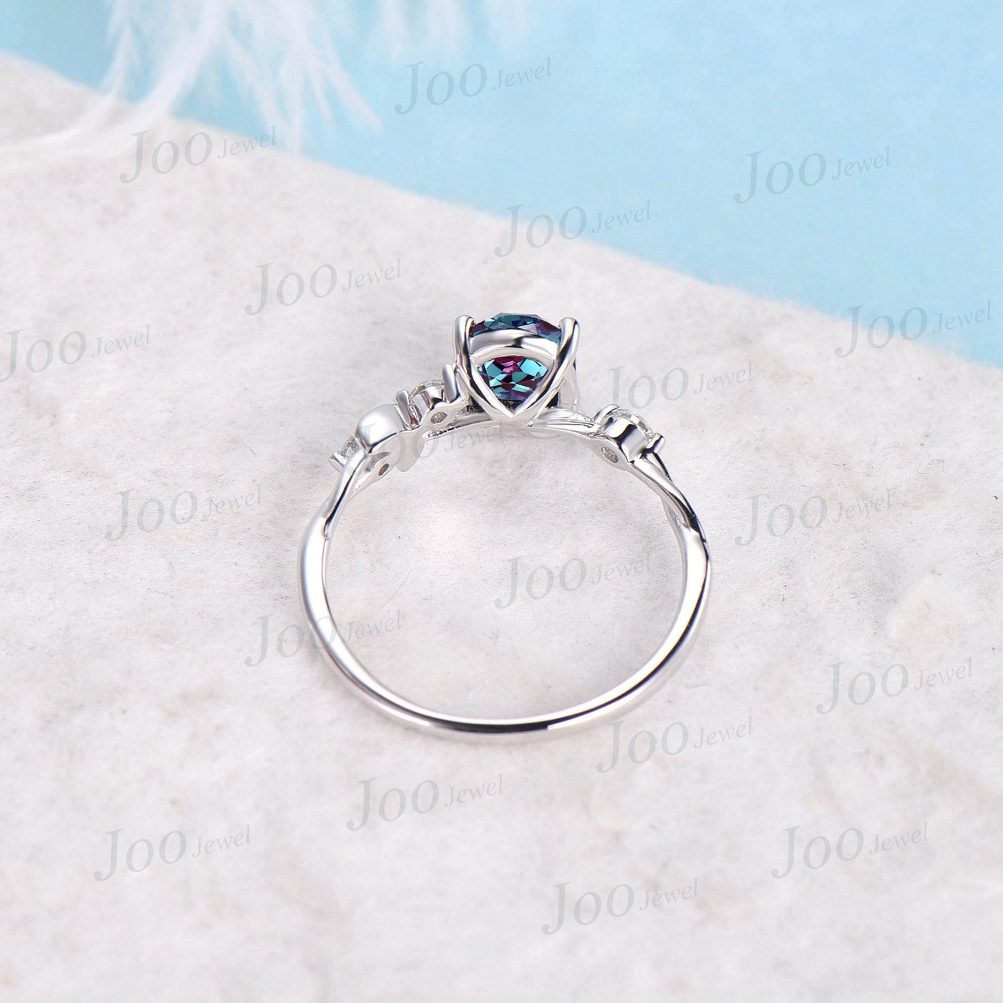 Moon Engagement Ring 10K Rose Gold Oval Cut Color-Change Alexandrite Ring Cluster Moonstone Celestial Wedding Ring Half Moon Moon Magic Ring