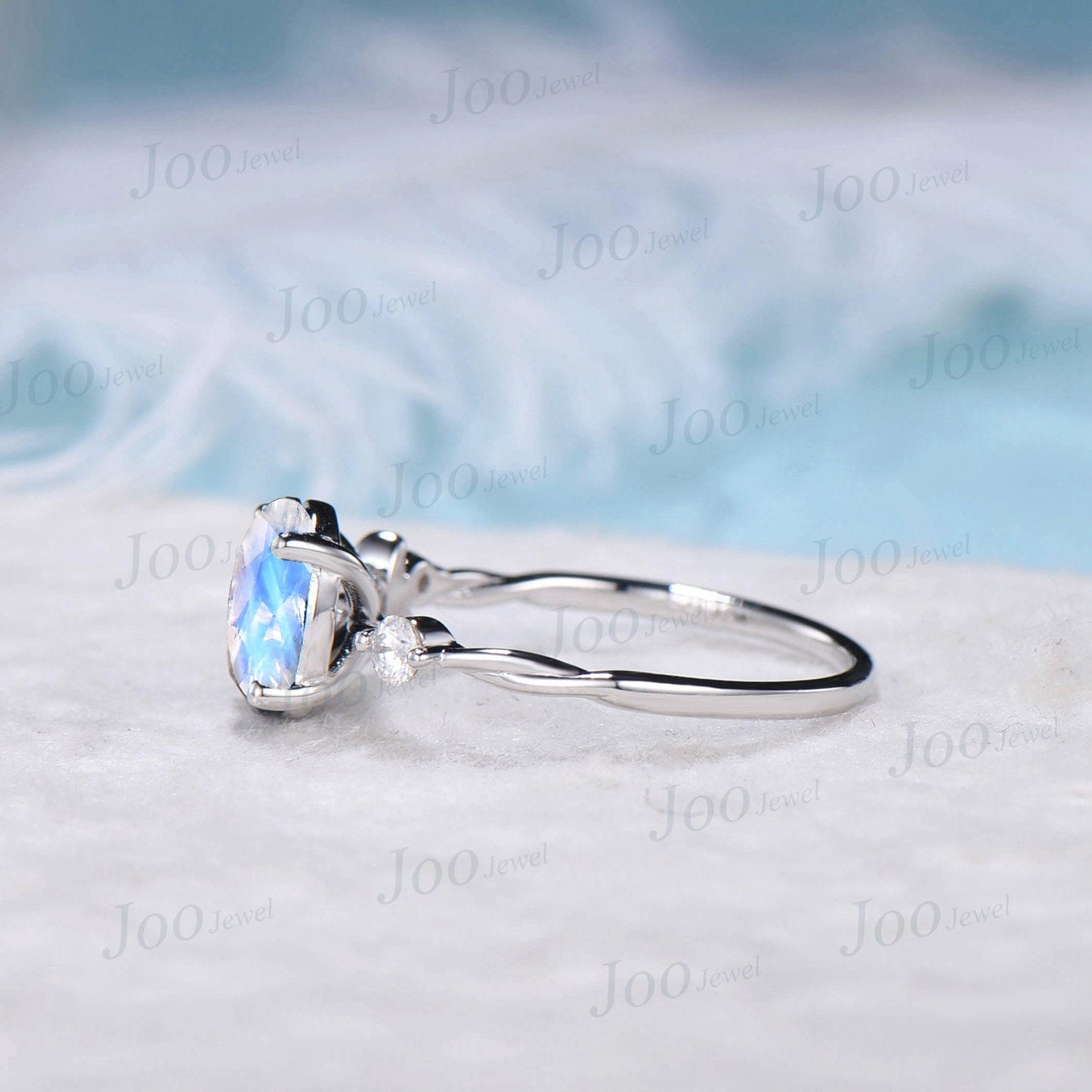 Crescent Moon Goddess Moonstone Ring,Moon of My Life,My Sun and Stars,Moonstone Engagement Ring,Celestial Opal Wedding Ring ,14K Rose Gold