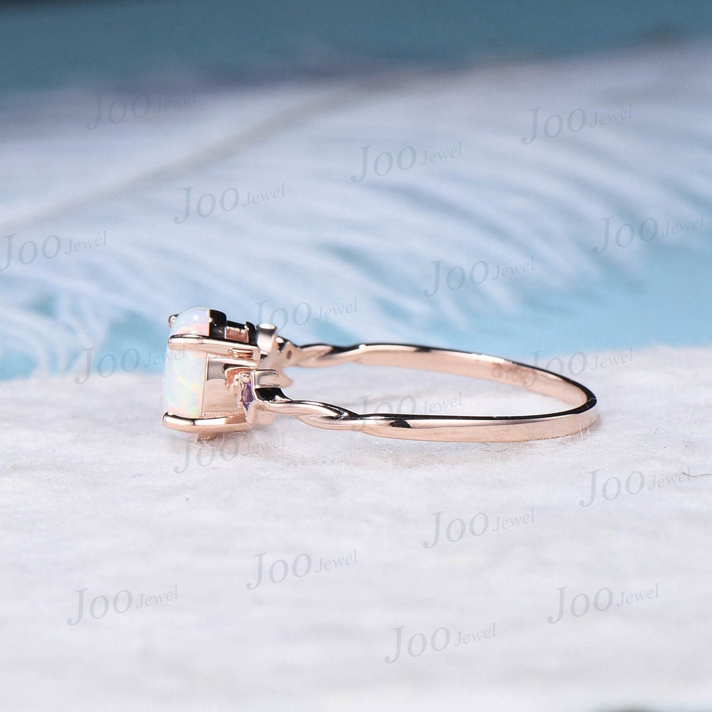 Moon Star Engagement Ring 1.5ct Oval Cut White Opal Cluster Wedding Ring 10K Rose Gold Purple Amethyst Crystal Celestial Ring Promise Ring