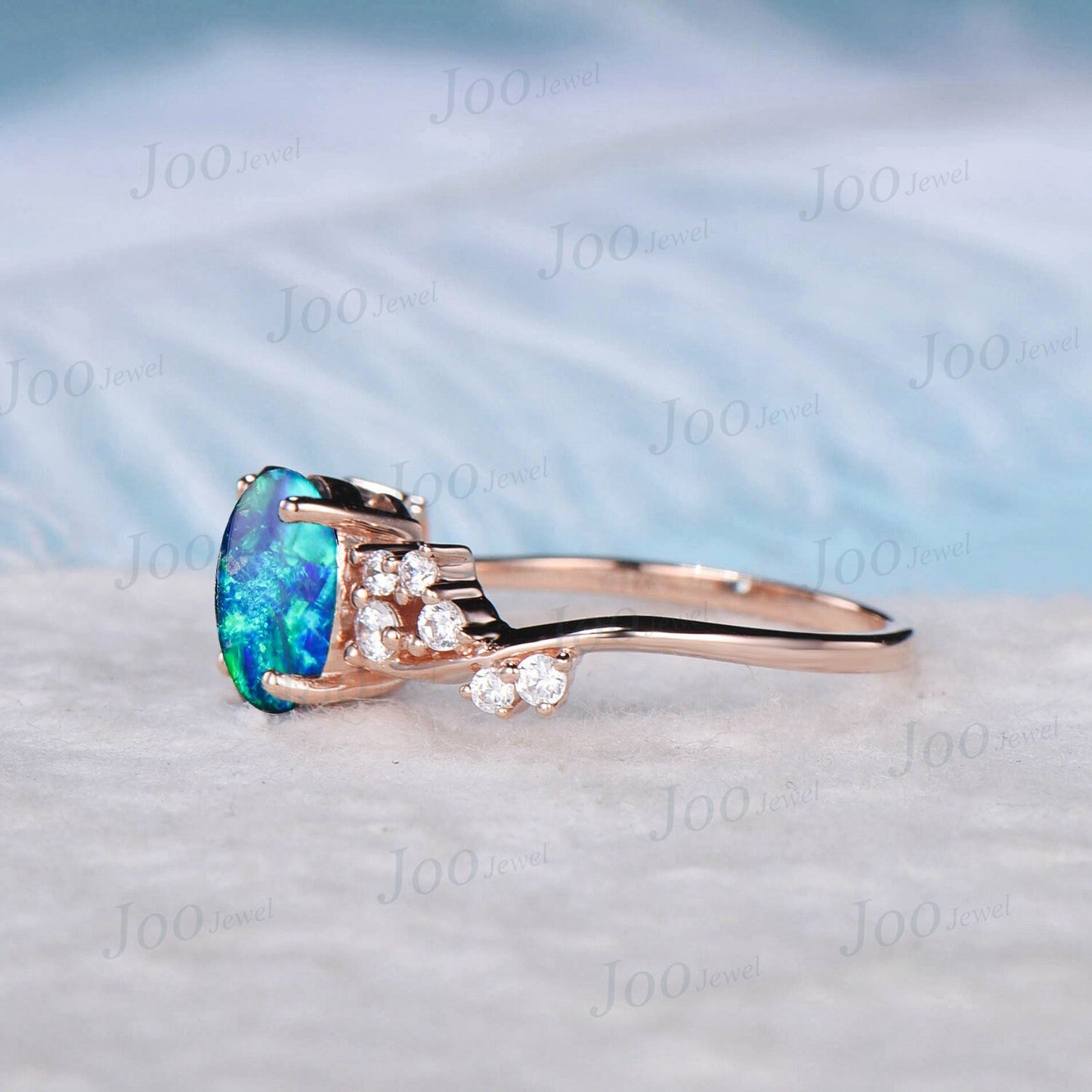 1.5ct Oval Blue Opal Engagement Ring Vintage Rose Gold Cluster Moissanite Wedding Ring Anniversary Gift Galaxy Blue Fire Opal Promise Rings