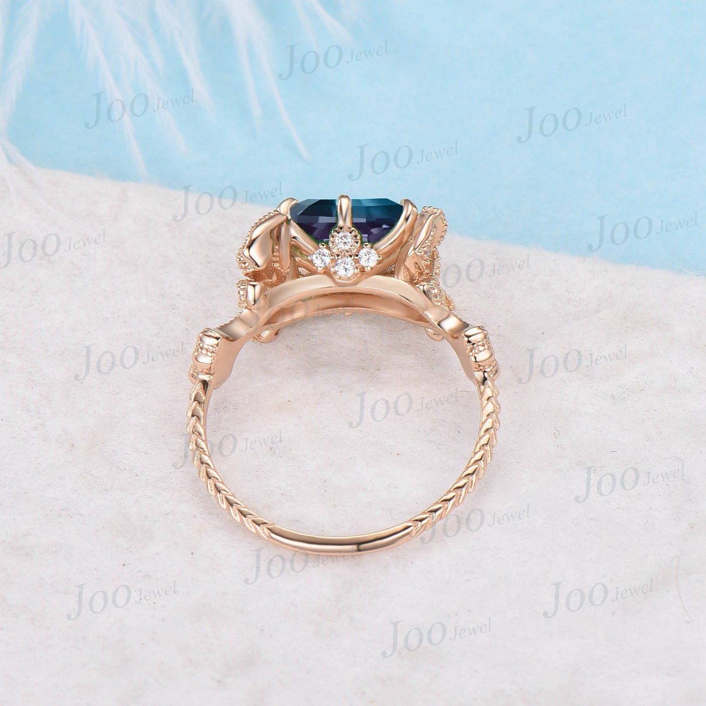 Nature Inspired 2ct Emerald Cut East West Alexandrite Engagement Ring Ginkgo Biloba Leaf Ring 10K Gold Ginkgo Jewelry Bow Tie Promise Ring