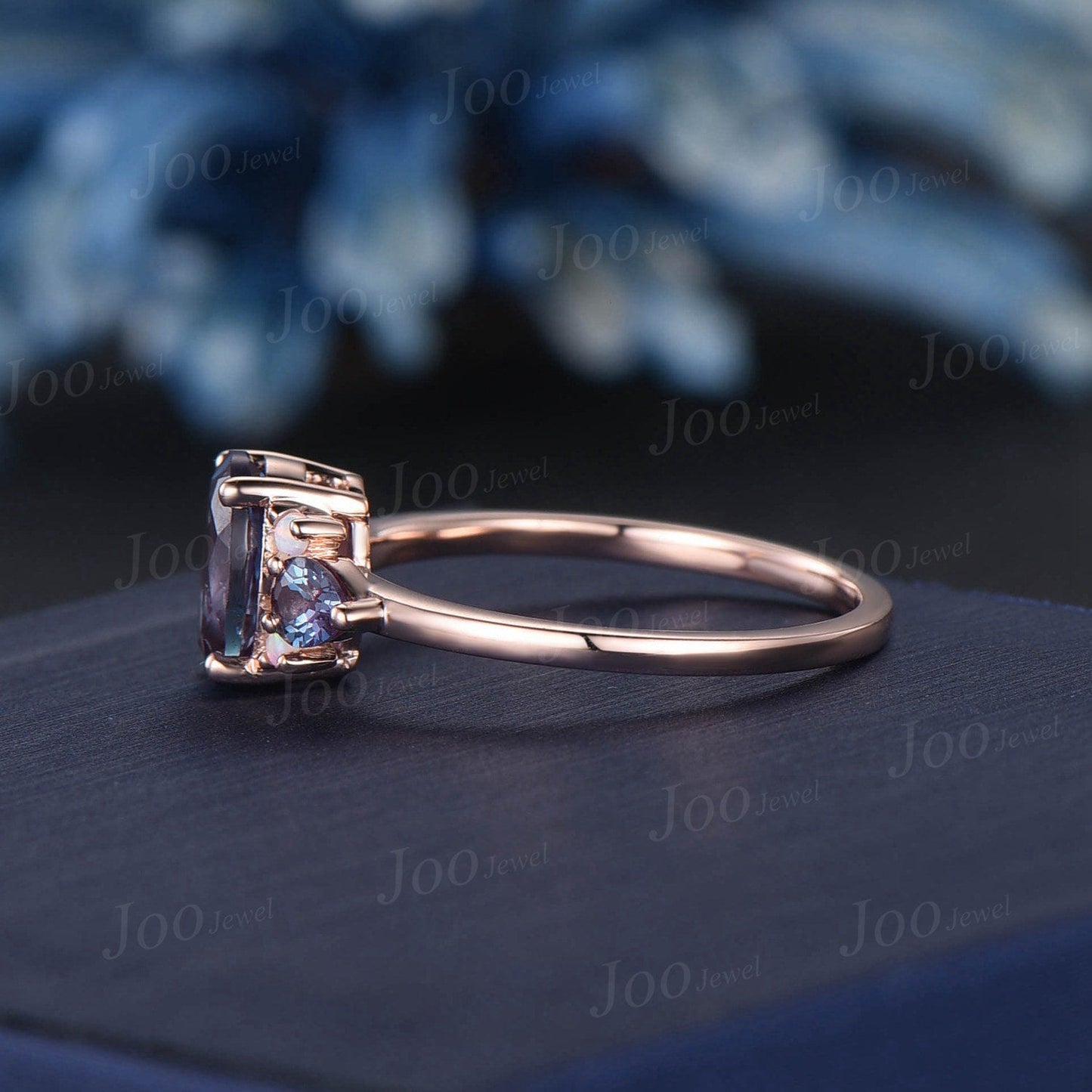 1.5ct Oval Alexandrite Opal Cluster Engagement Ring Vintage June Birthstone Wedding Ring Pear Alexandrite Art Deco Unique Promise Ring Gift