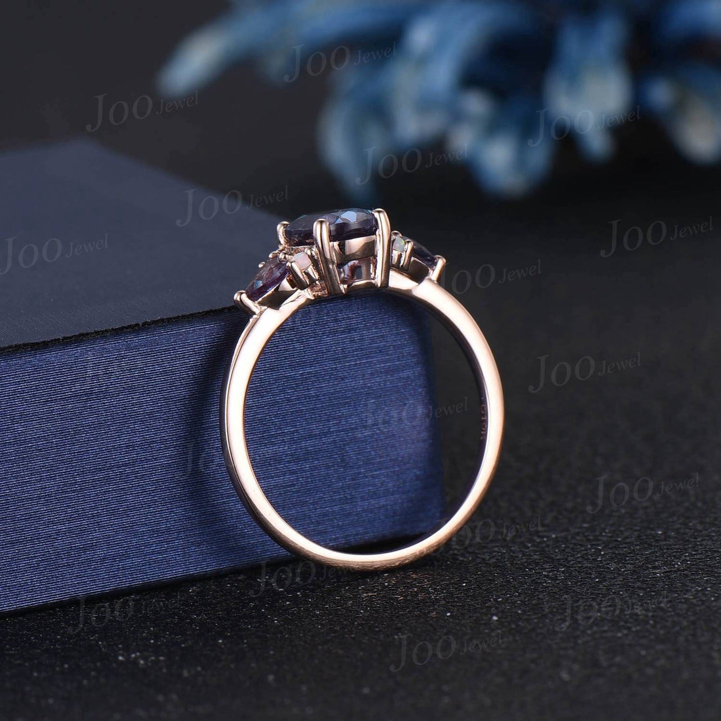 1.5ct Oval Alexandrite Opal Cluster Engagement Ring Vintage June Birthstone Wedding Ring Pear Alexandrite Art Deco Unique Promise Ring Gift