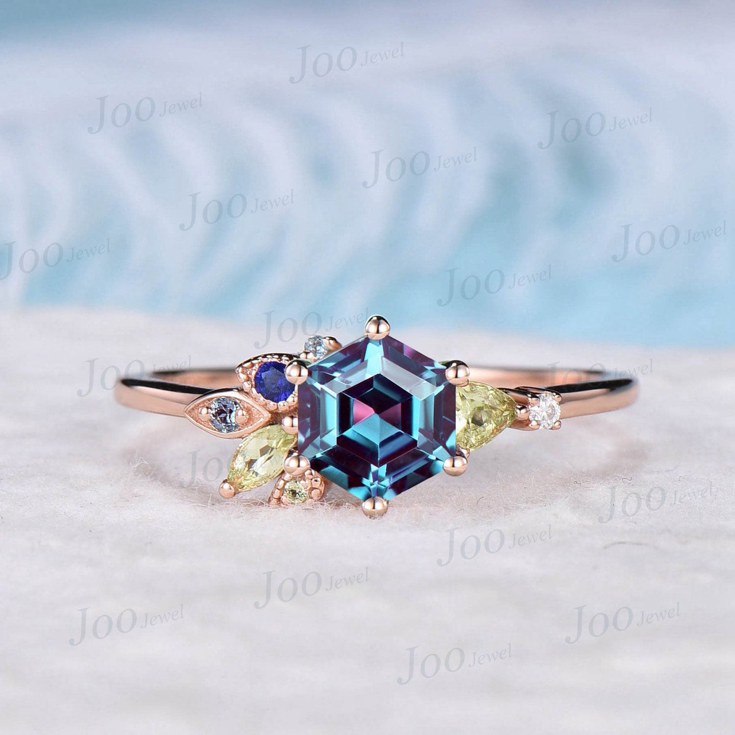 1ct Hexagon Cut Alexandrite Engagement Ring Customized Multi-Birthstone Cluster Ring Unique Birthday Anniversary Gift June Birthstone Rings