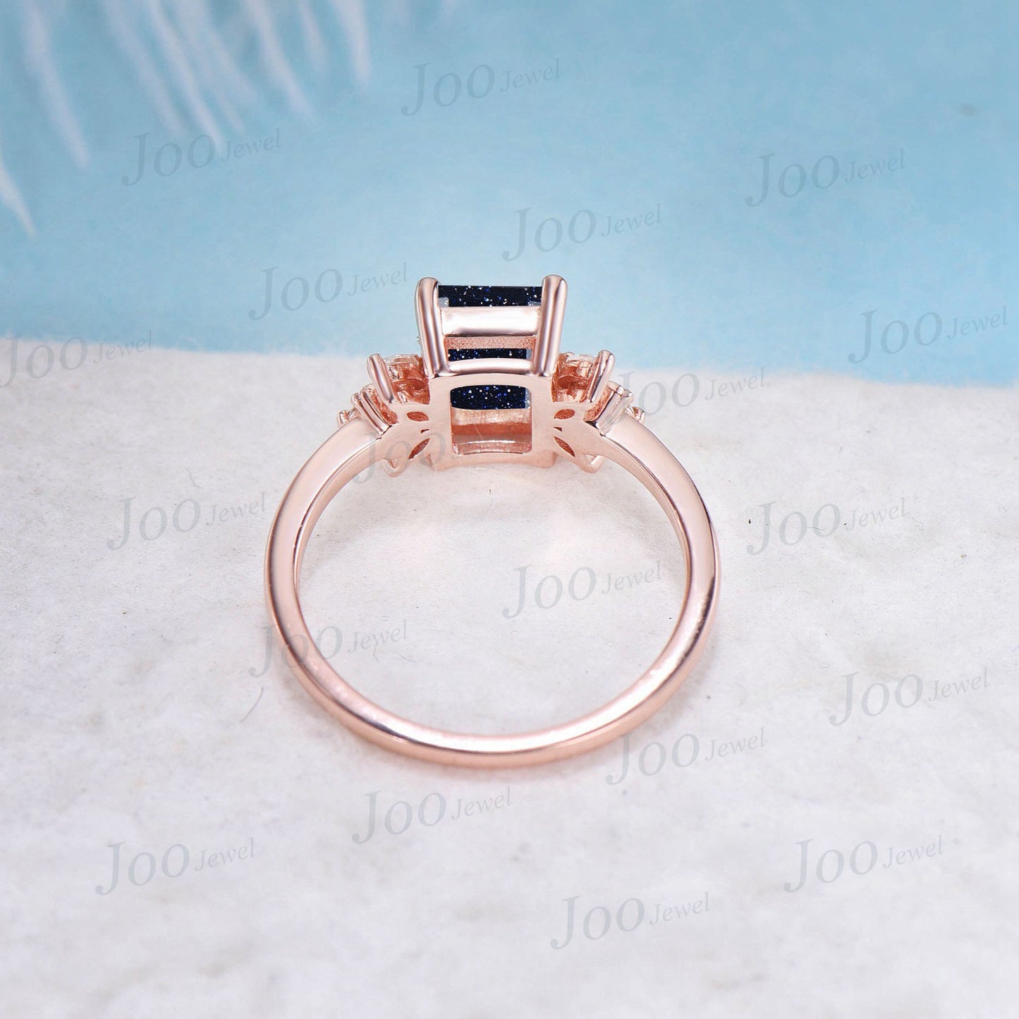 2ct Emerald Cut Galaxy Blue Sandstone Engagement Ring Black Spinel Gemstone Vintage Cluster Kite Alexandrite Ring Personalized Gifts Women