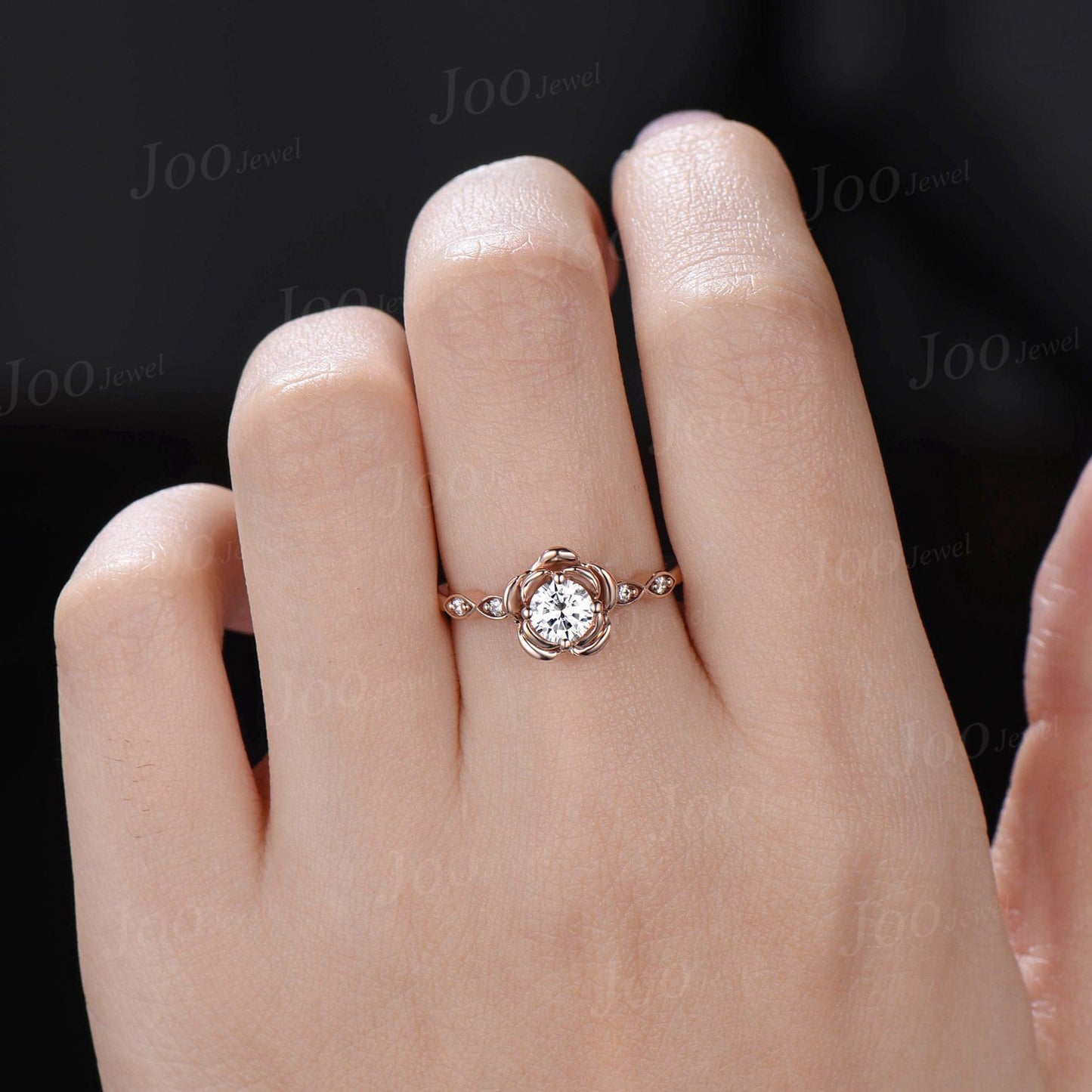 Rose Flower Engagement Ring Round Cut Floral Moissanite Ring 10K/14K/18K Rose Gold Vintage Leaf Diamond Bridal Ring Unique Anniversary Gifts