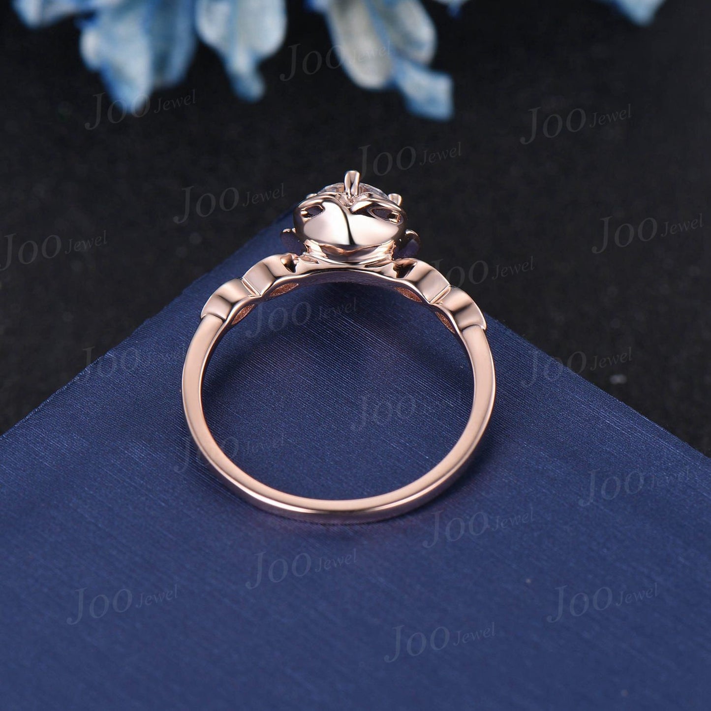 Rose Flower Engagement Ring Round Cut Floral Moissanite Ring 10K/14K/18K Rose Gold Vintage Leaf Diamond Bridal Ring Unique Anniversary Gifts