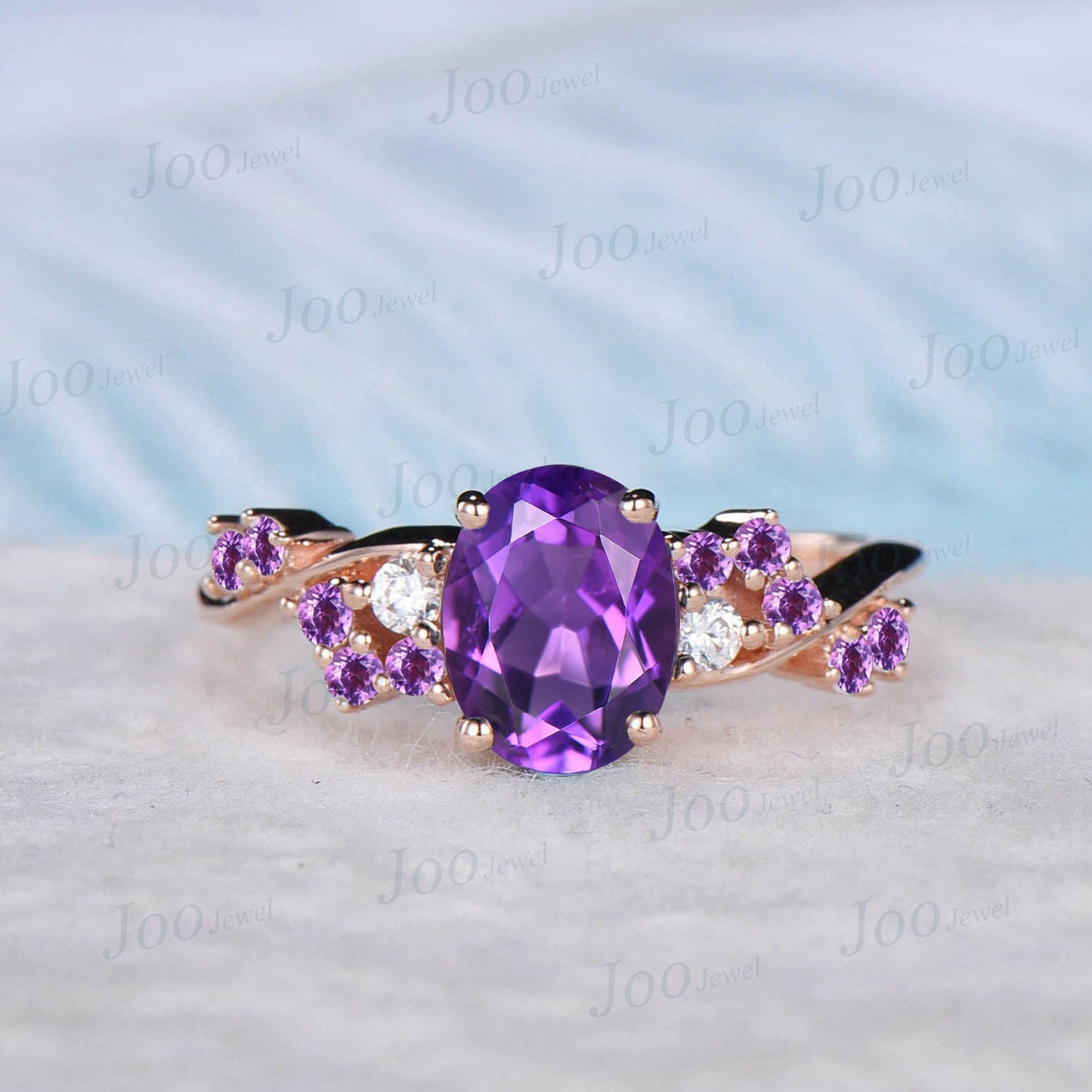 1.5ct Oval Cut Natural Amethyst Engagement Ring Cluster Moissanite Amethyst Twist Wedding Ring February Birthstone Promise Ring Gift Women
