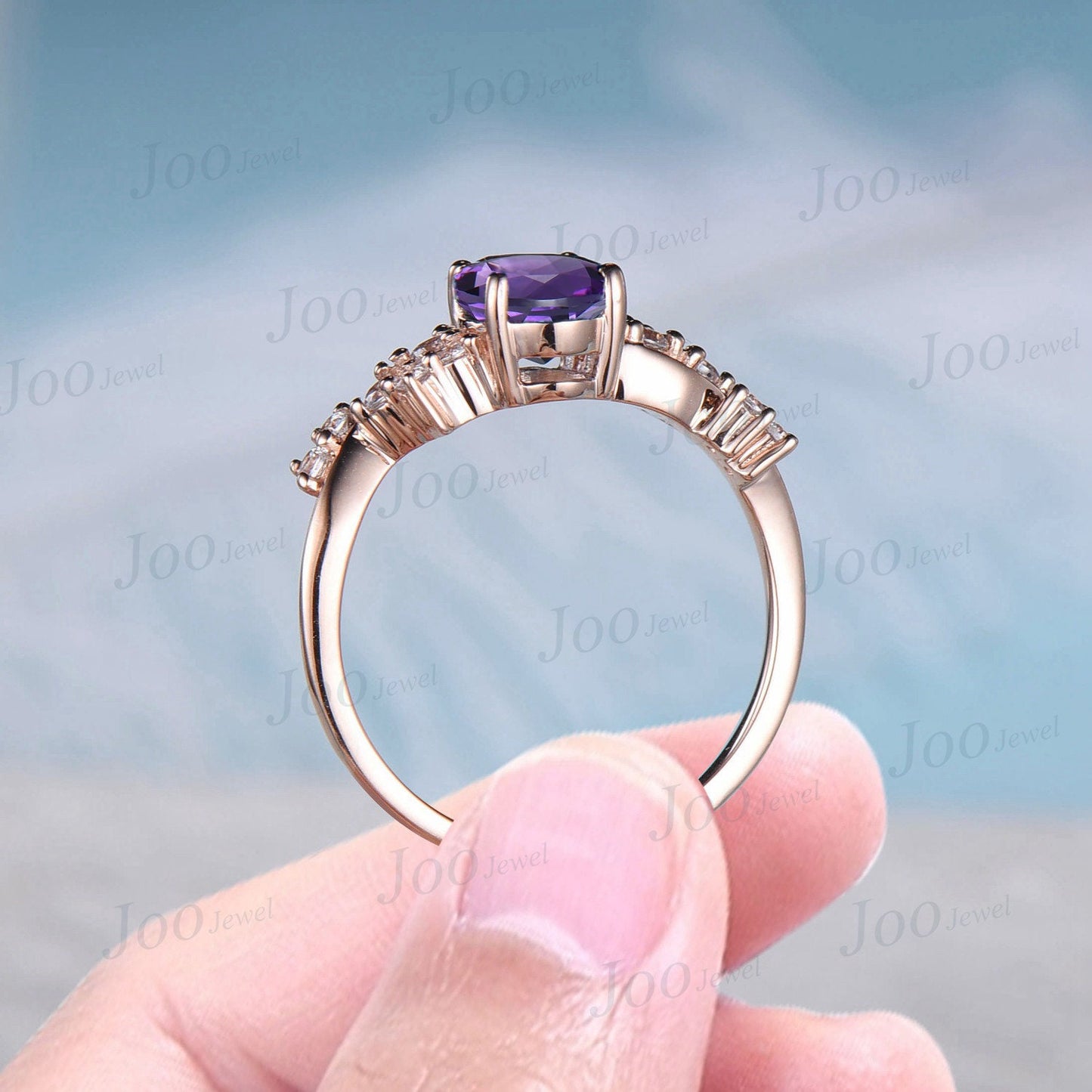 1.5ct Oval Cut Natural Amethyst Engagement Ring Cluster Moissanite Amethyst Twist Wedding Ring February Birthstone Promise Ring Gift Women