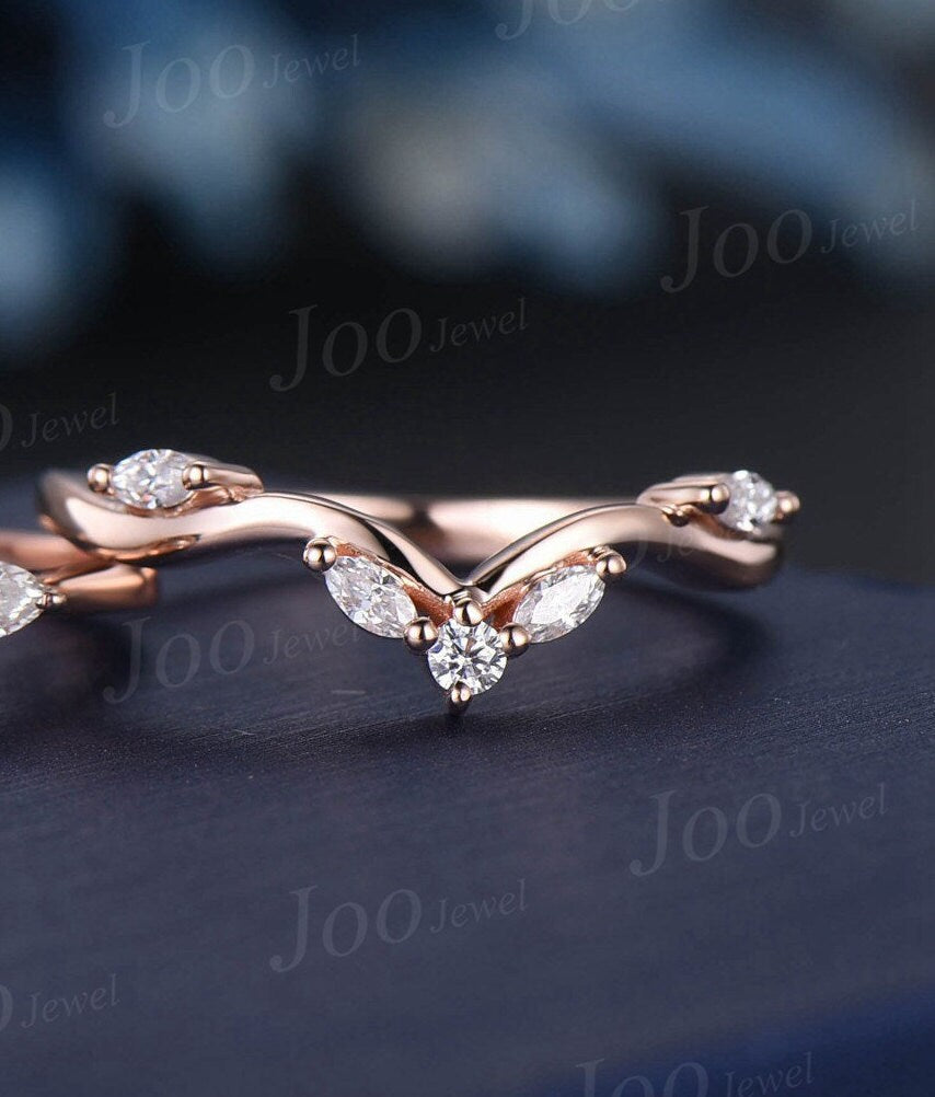 1ct Kite Natural Green Moss Agate Engagement Ring Set 10K Rose Gold Cluster Aquatic Agate Promise Ring Marquise Moissanite Wedding Ring Set