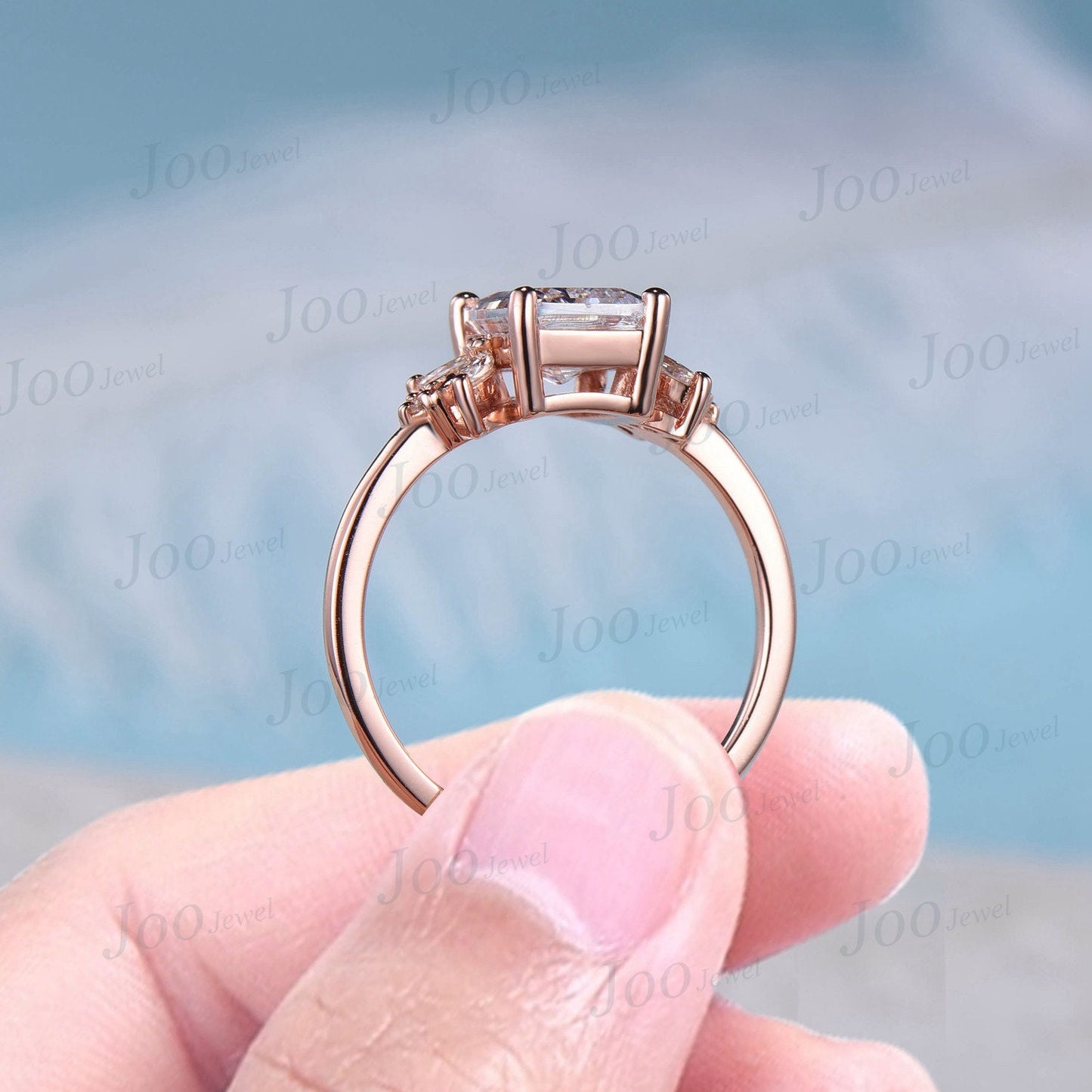 Cluster Moss Agate Alexandrite Engagement Ring Vintage 10K Rose Gold 2CT Emerald Cut Natural Moss Agate Moon Wedding Ring Personalized Gifts