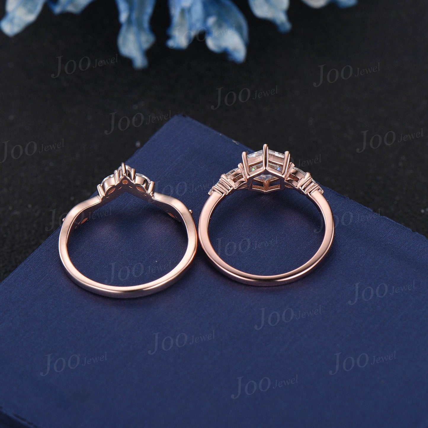 1ct Hexagon Cut Moissanite Diamond Engagement Ring Set Vintage Marquise Moissanite Curved Wedding Band Unique Moissanite Bridal Wedding Ring