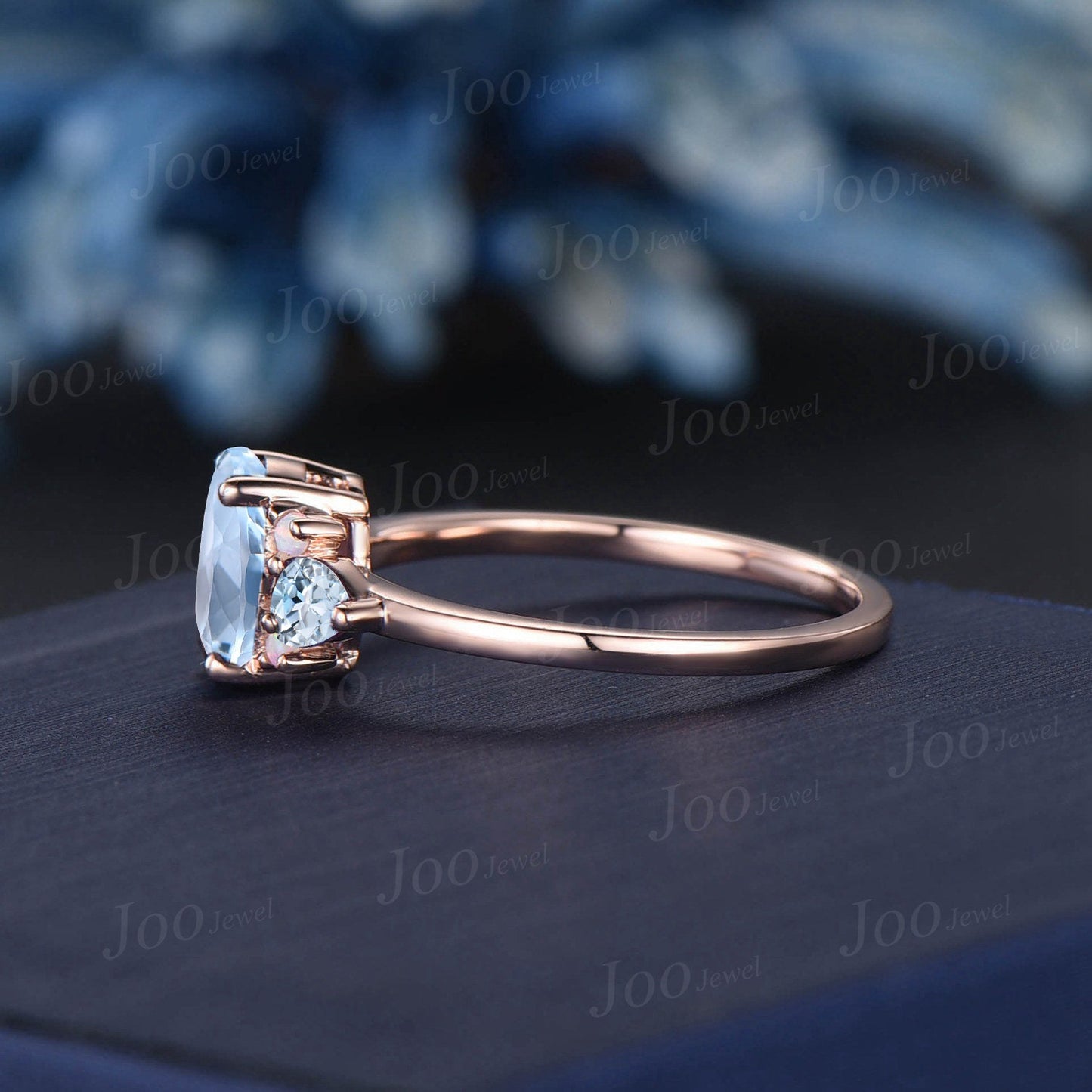1.5ct Oval Aquamarine Opal Cluster Engagement Ring Vintage March Birthstone Wedding Ring Pear Aquamarine Art Deco Unique Promise Ring Gift