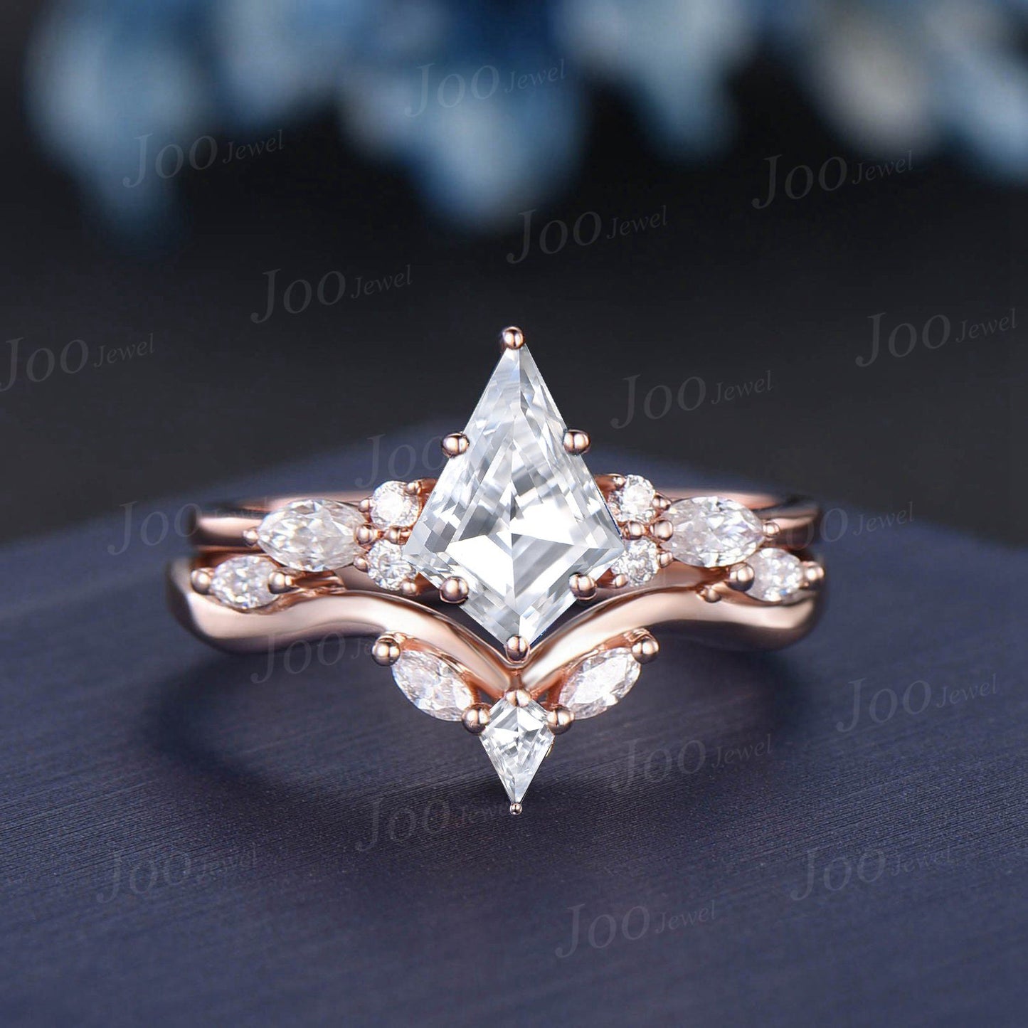 Kite Cut Moissanite Diamond Engagement Ring Set 14K Rose Gold Marquise Moissanite Wedding Bridal Ring Set Unique Anniversary/Promise Gifts