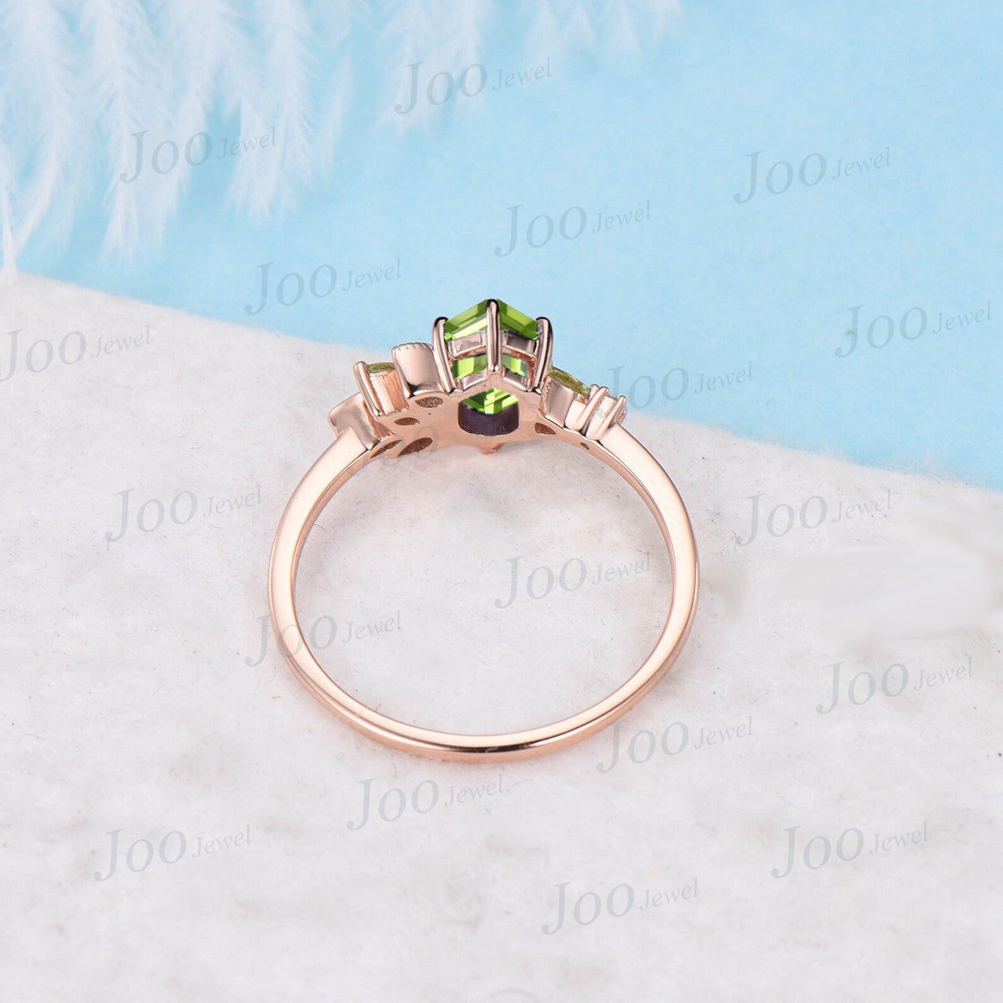 1ct Hexagon Cut Natural Green Peridot Ring 10K Rose Gold August Birthstone Cluster Wedding Ring Personalized Anniversary/Birthday Gift Women