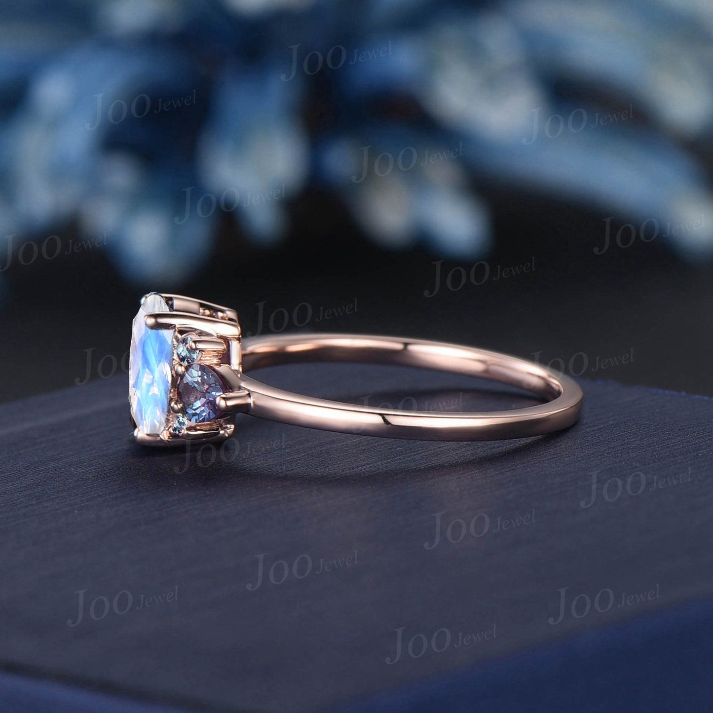 1.5ct Oval Natural Blue Moonstone Engagement Ring Vintage Color-Change Pear Alexandrite Wedding Ring June Birthstone Birthday/Promise Gifts