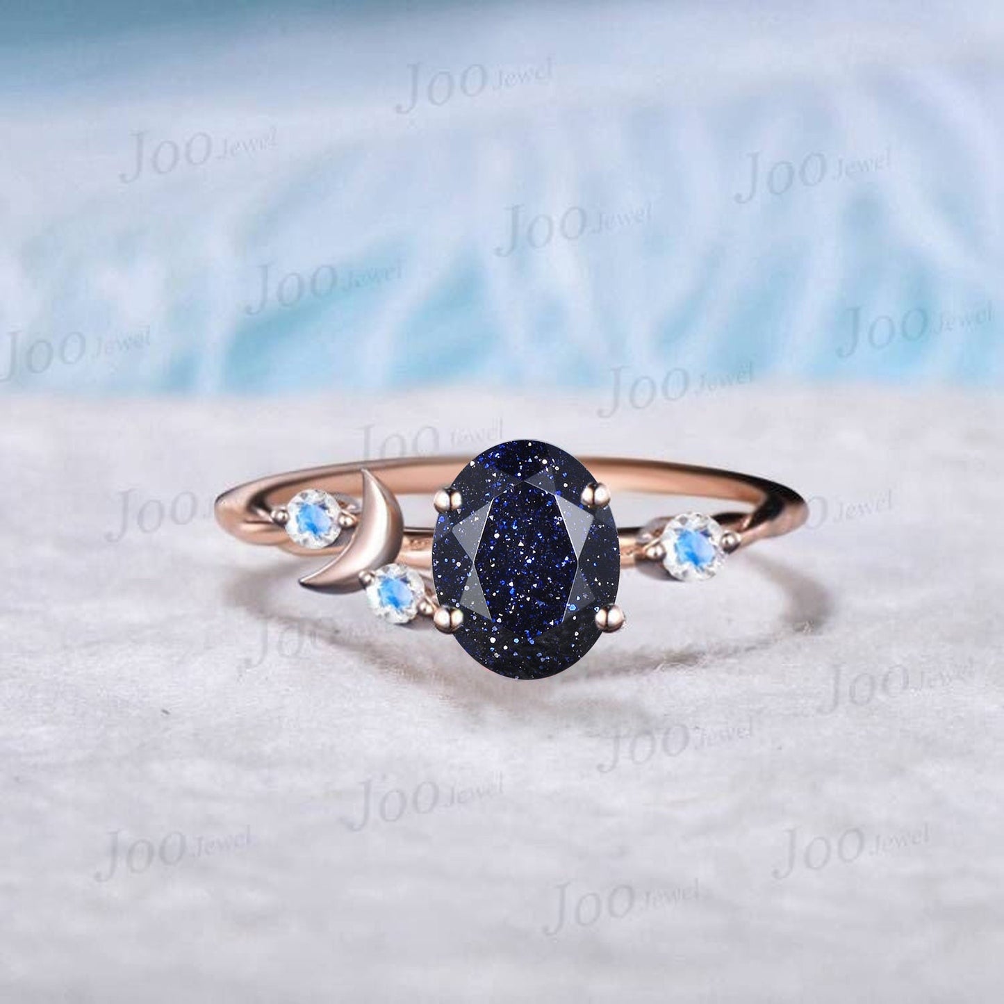 1.5ct Oval Galaxy Starry Sky Blue Sandstone Ring Cluster Alexandrite Ring Asymmetrical Ring Celestial Wedding Promise Ring Anniversary Gifts