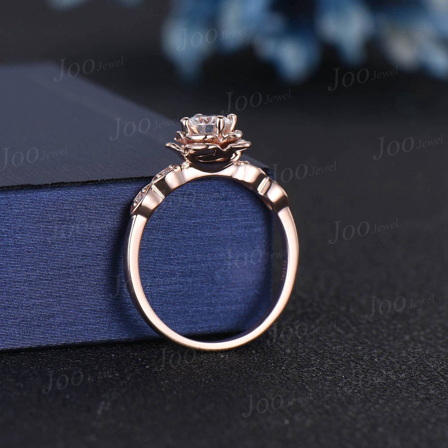 Rose Flower Engagement Ring Round Cut Floral Moissanite Ring 10K/14K/18K Rose Gold Vintage Leaf Diamond Bridal Ring Unique Anniversary Gifts