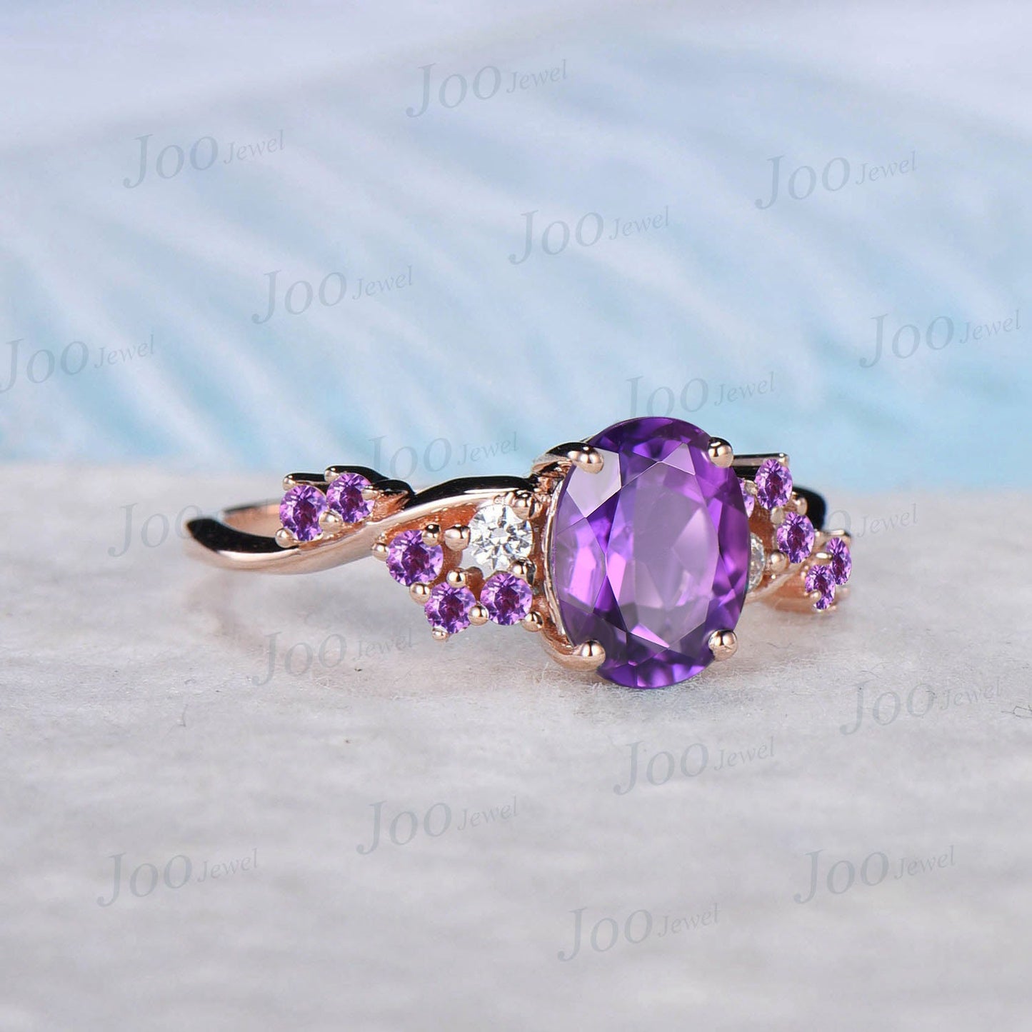 1.5ct Oval Cut Natural Amethyst Engagement Ring Cluster Moissanite Amethyst Twist Wedding Ring February Birthstone Promise Ring Gift Women