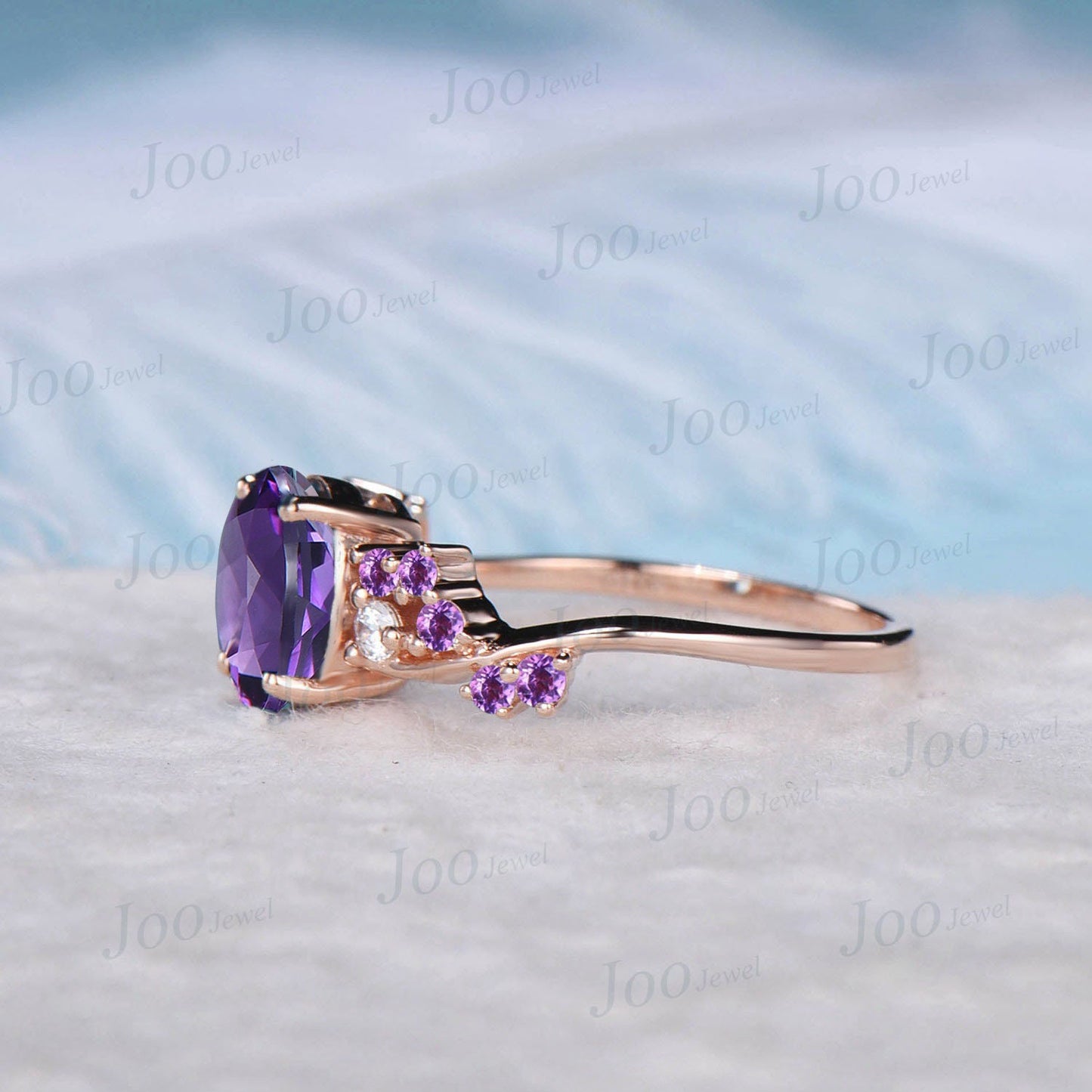 1.5ct Oval Cut Natural Amethyst Engagement Ring Cluster Moissanite Amethyst Twist Wedding Ring February Birthstone Promise Ring Gift Women